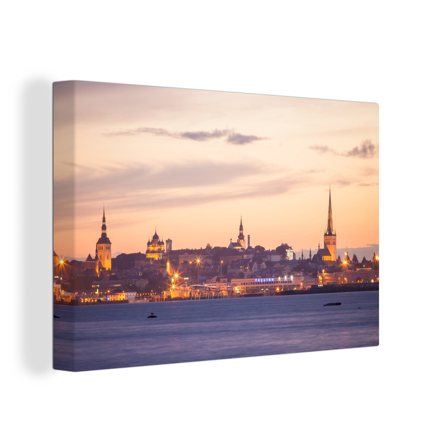 OneMillionCanvasses® Leinwandbild Schöner Sonnenuntergang über dem Stadtzentrum von Tallinn, (1 St), Wandbild Leinwandbilder, Aufhängefertig, Wanddeko, 30x20 cm