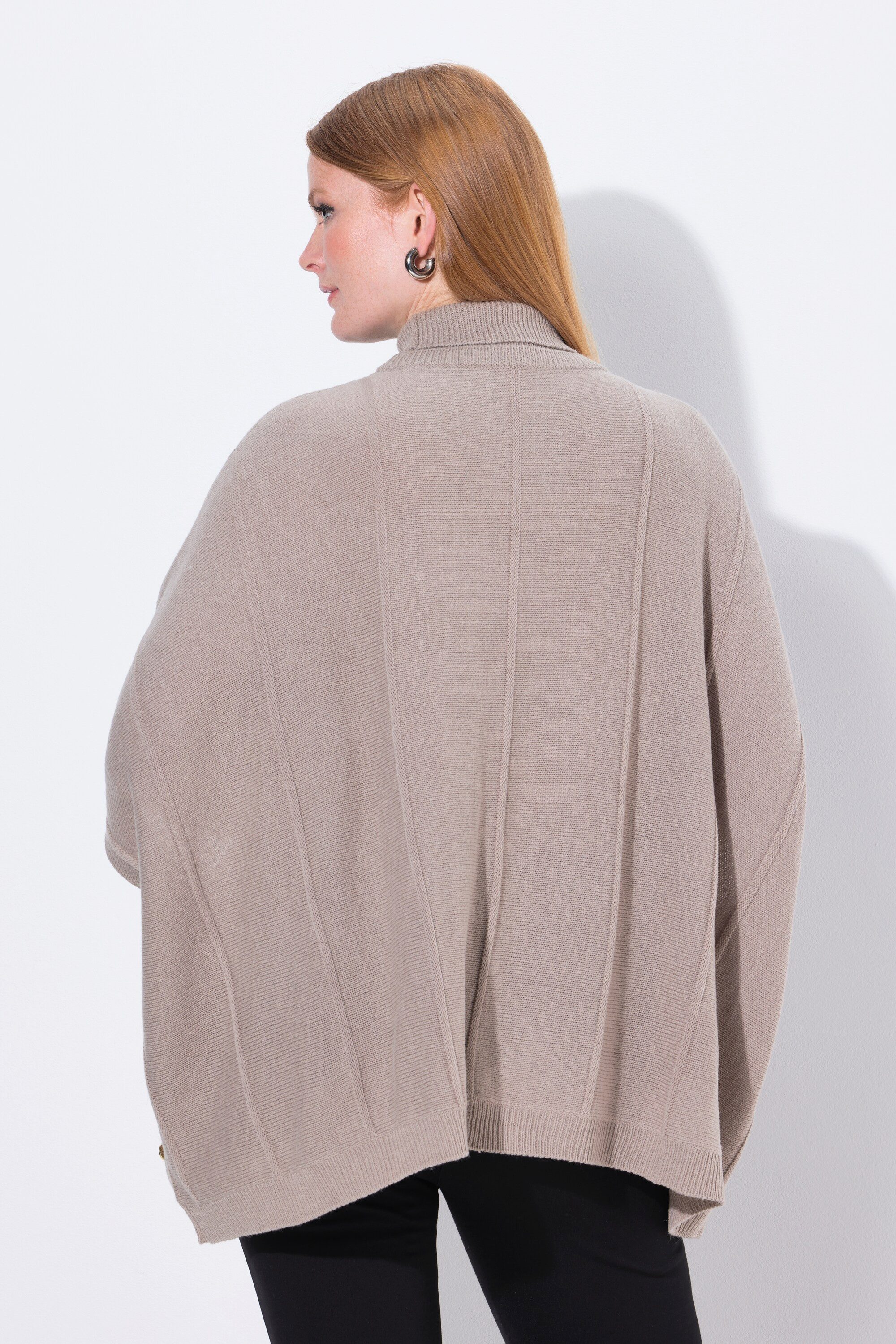 Ulla Popken Pullunder Strickponcho Strukturrippen Oversized Rollkragen