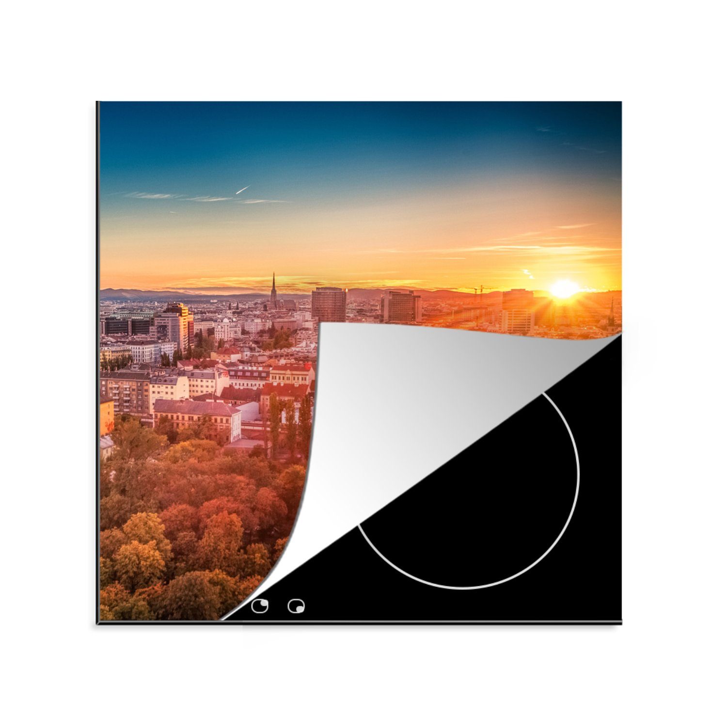 Ceranfeldabdeckung, 78x78 tlg), Vinyl, in Arbeitsplatte MuchoWow für cm, Sonnenuntergang Herdblende-/Abdeckplatte Wien, (1 küche