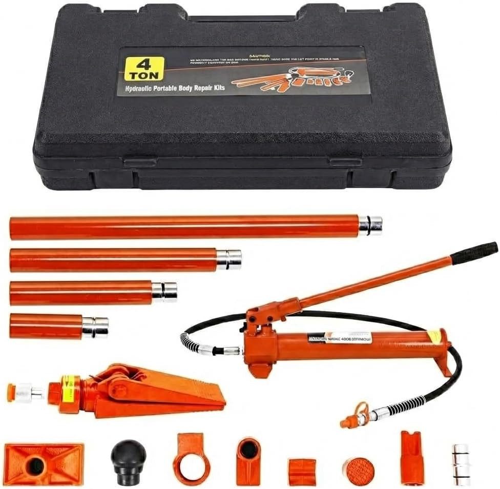 GarveeMore Hydraulikheber Porta Power Hydraulikheber Set,Tragbarer Wagenheber für Kfz, Werkstatt, Mit Pumpe, 1,4m Ölschlauch, Aufbewahrungskoffer