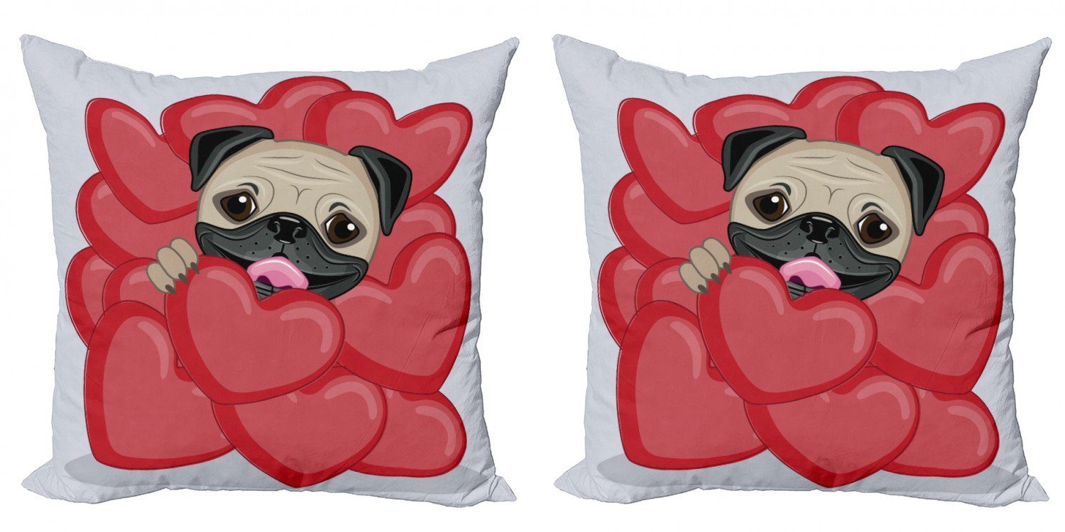 Kissenbezüge Modern Accent Doppelseitiger Digitaldruck, Abakuhaus (2 Stück), Mops Valentines Inspired Dog