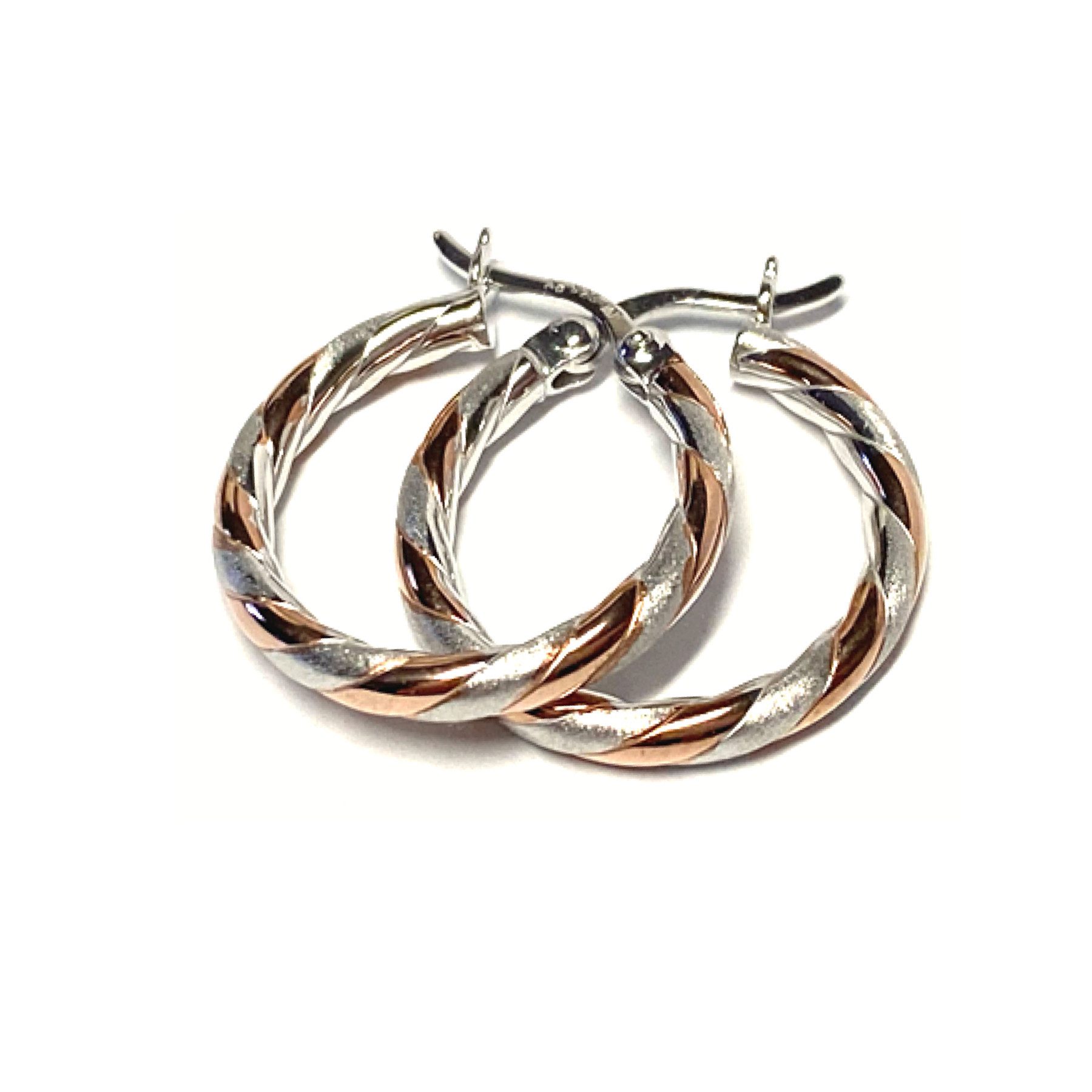 Paar Creolen Ohrring 925 Silber rhodiniert bicolor rosé Creole rund 20mm