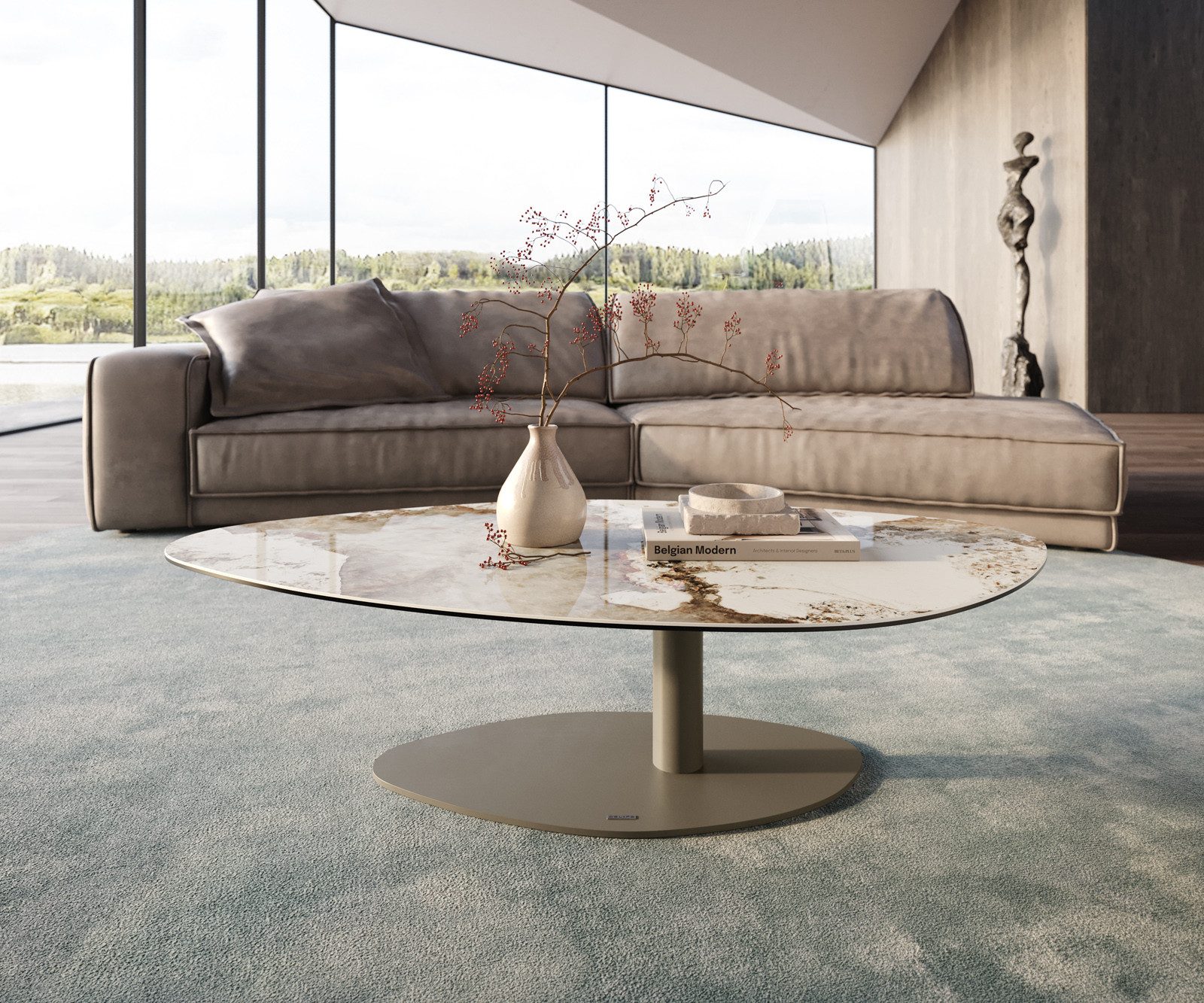 DELIFE Couchtisch Edge, Organisch 140x76 cm Keramik Minas Melange Vibany Metall Effektfinish T
