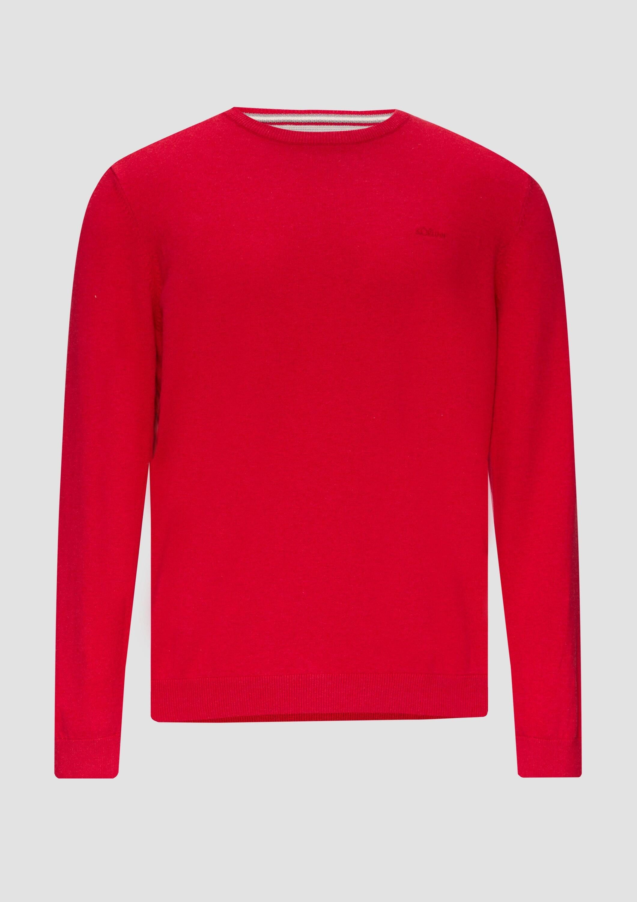 s.Oliver Longpullover Strickpullover Baumwollpullover mit Logo-Stickerei