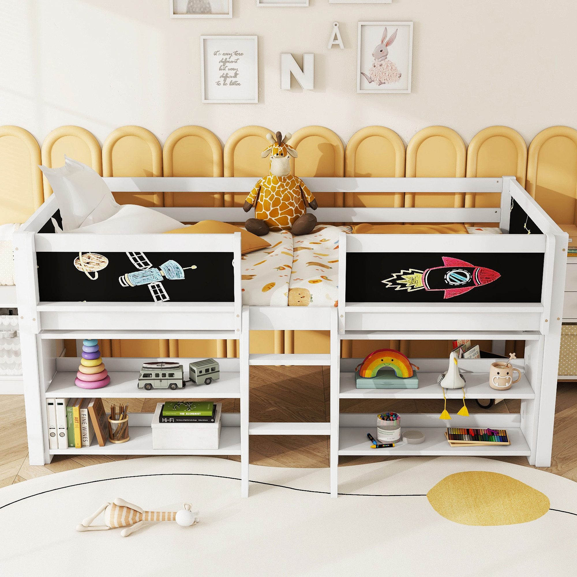 OKWISH Kinderbett Halbhohes Bett, mit stabiler Leiter (Hochwertiges halbhoh günstig online kaufen