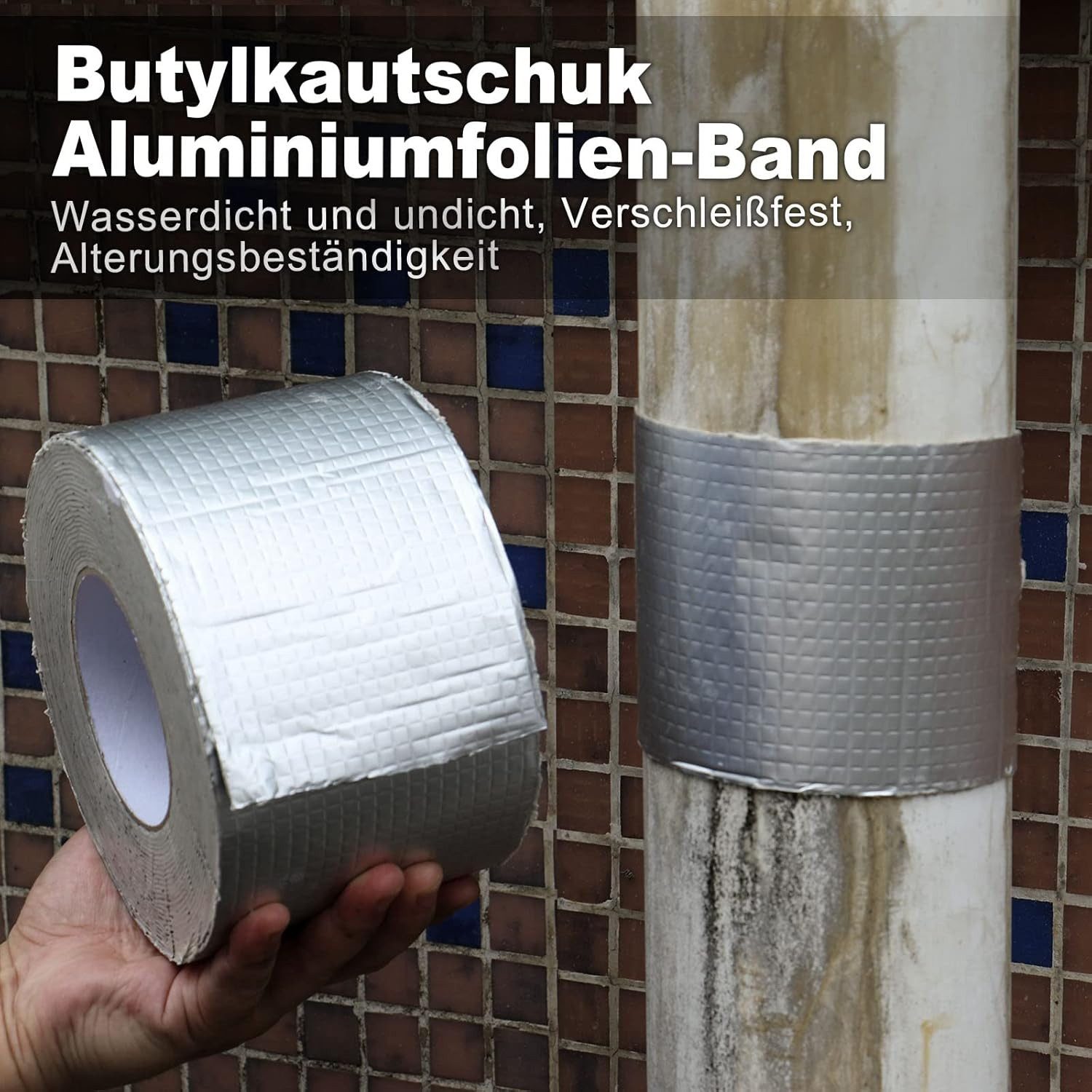 BlingBin Dichtungsband Selbstklebendes Aluminium Butyl-Reparaturband, (1 Stück, 1-St., 10 cm x 5 m x 1 mm), wasserdicht zum Abdichten und Befestigen gegen Undichtigkeiten