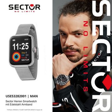 Sector Sector Herren Armbanduhr Analog-Digit Smartwatch, Analog-Digitaluhr, Herrenuhr rund, groß (ca. 41mm), Edelstahlarmband, Sport-Style