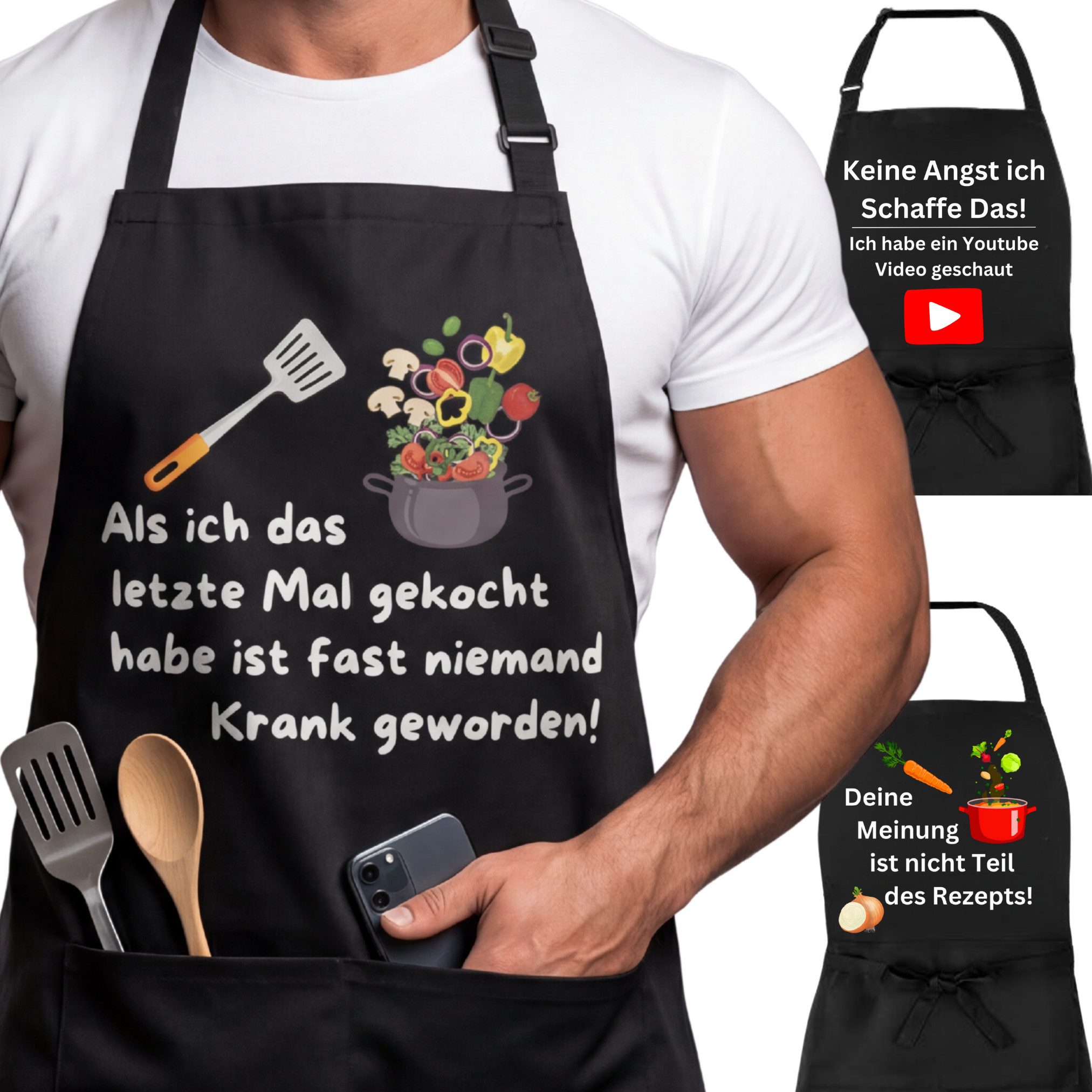 Curry Master Kochschürze Lustige Grillschürze mit Spruch - Geschenkidee, 100% Baumwolle, Doppelnähte, Einstellbare Größe, 2 Front-Taschen