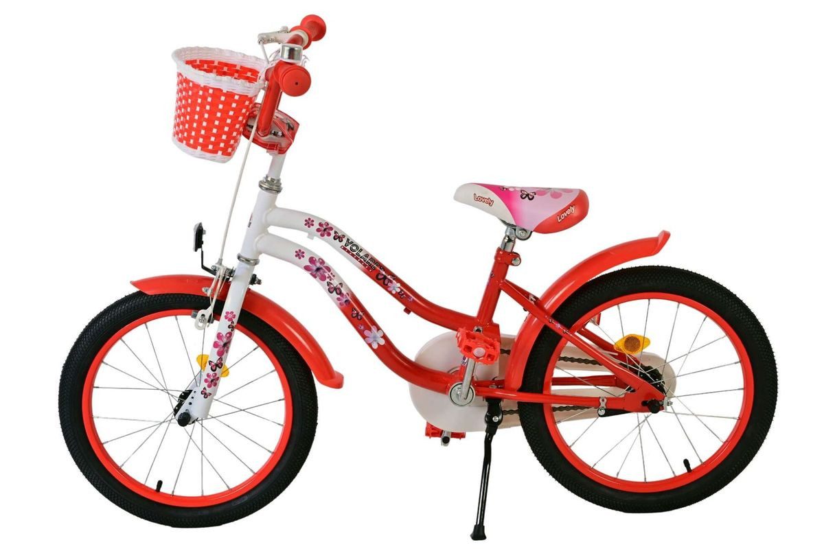 Volare Kinderfahrrad 18 Zoll Kinder Mädchen Fahrrad Kinderfahrrad Rad Bike LOVELY Rot 2078, 1 Gang, Rücktritt, Korb, Seitenständer, Schutzbleche, Klingel