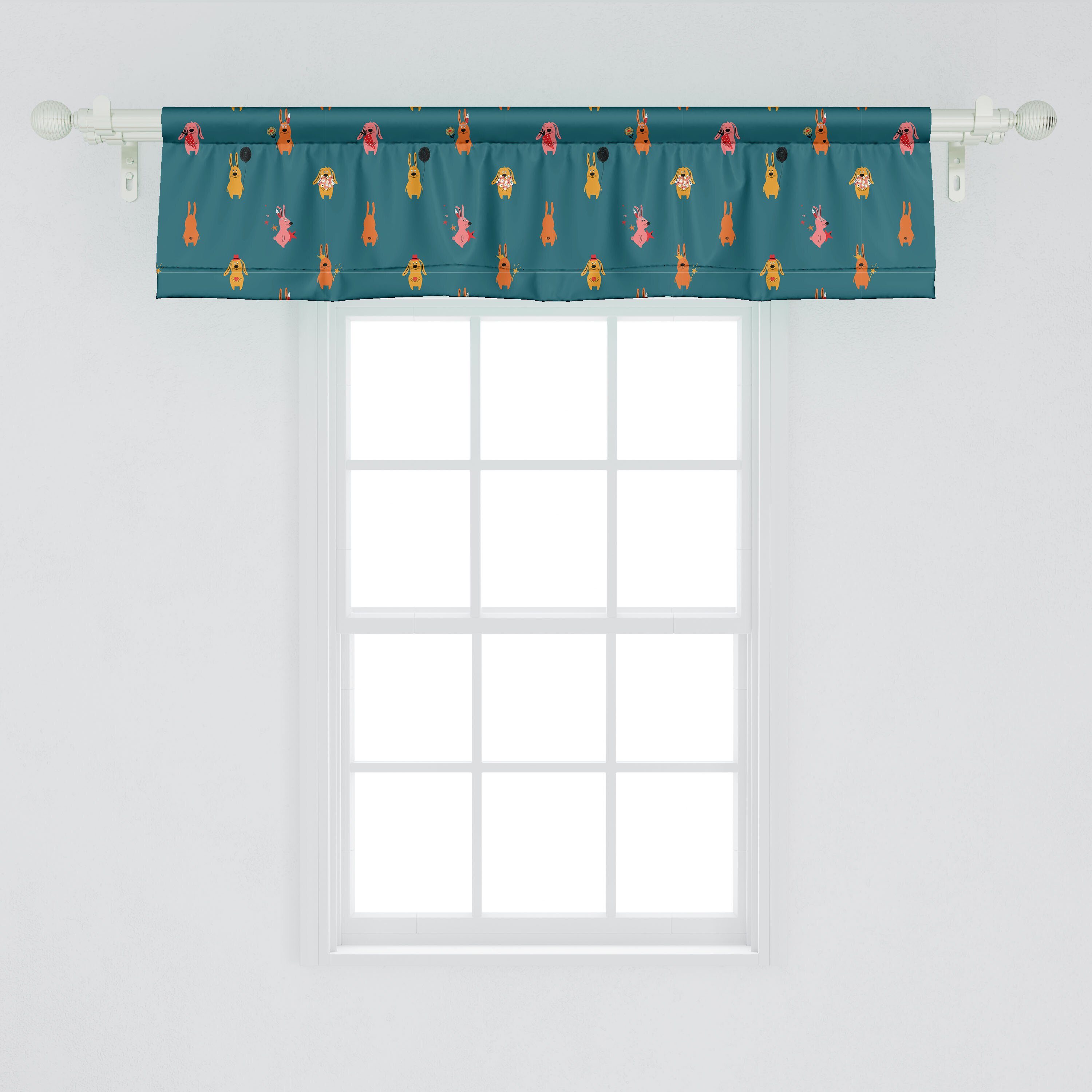 Scheibengardine Vorhang mit Abakuhaus, Kindergarten für Kaninchen Bunte Stangentasche, Schlafzimmer Microfaser, Küche Dekor Volant Childish