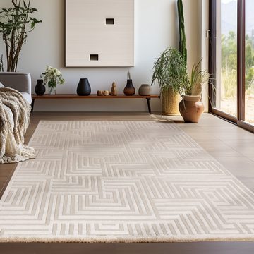 Teppich Geometrisch Design, Teppium, Rechteckig, Höhe: 12 mm, Teppich Wohnzimmer Boho Design Skandinavische Stil Natur Optik