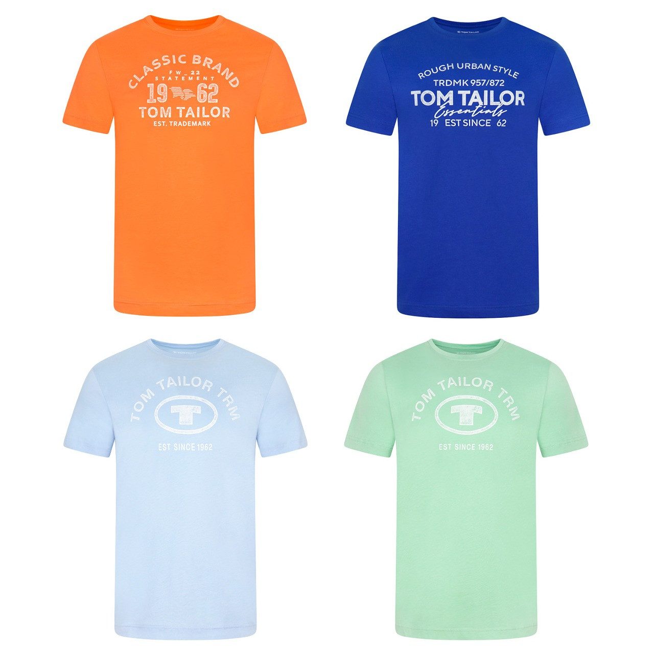 TOM TAILOR T-Shirt Herren Printshirt Regular Fit (Vorteilspack, 4-tlg) Kurzarm Tee Shirt mit Rundhalsausschnitt aus 100% Baumwolle