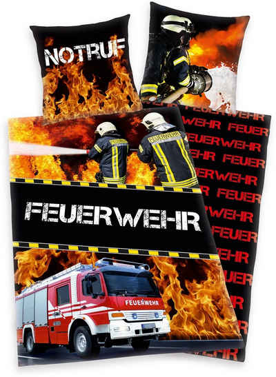 Kinderbettwäsche Feuerwehrmann Sam, Herding Young Collection, Renforcé, 2 teilig, mit Feuerwehrmann Motiv