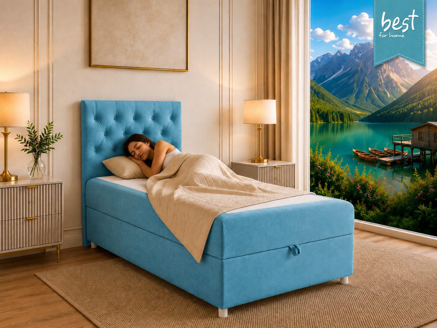 Best for Home Boxspringbett Trinity K-14 Boxspringbett mit Bettkasten & Bonnell-Federkern (Einzelbett, Polsterbett gepolstertes Kopfteil, Jugendbett, Kinderbett, 3-St., 70x200 80x200 90x200 100x200 cm), Handwerksqualität, TOP Preis-Leistungs-Verhältnis