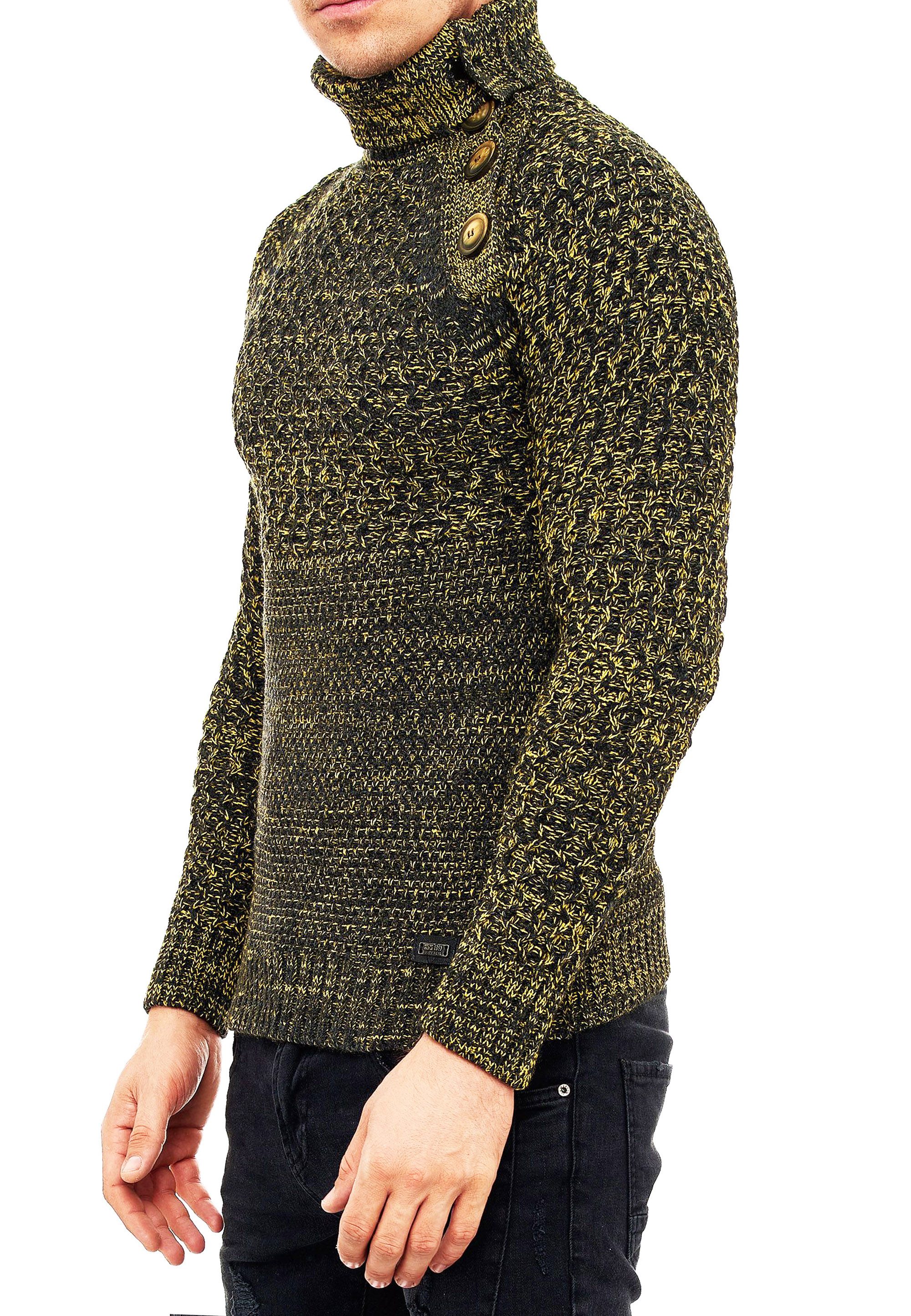 R-NEAL Rollkragenpullover Schwerer Rollkragen Winter Pullover mit Seitlicher Knopfleiste Rolli
