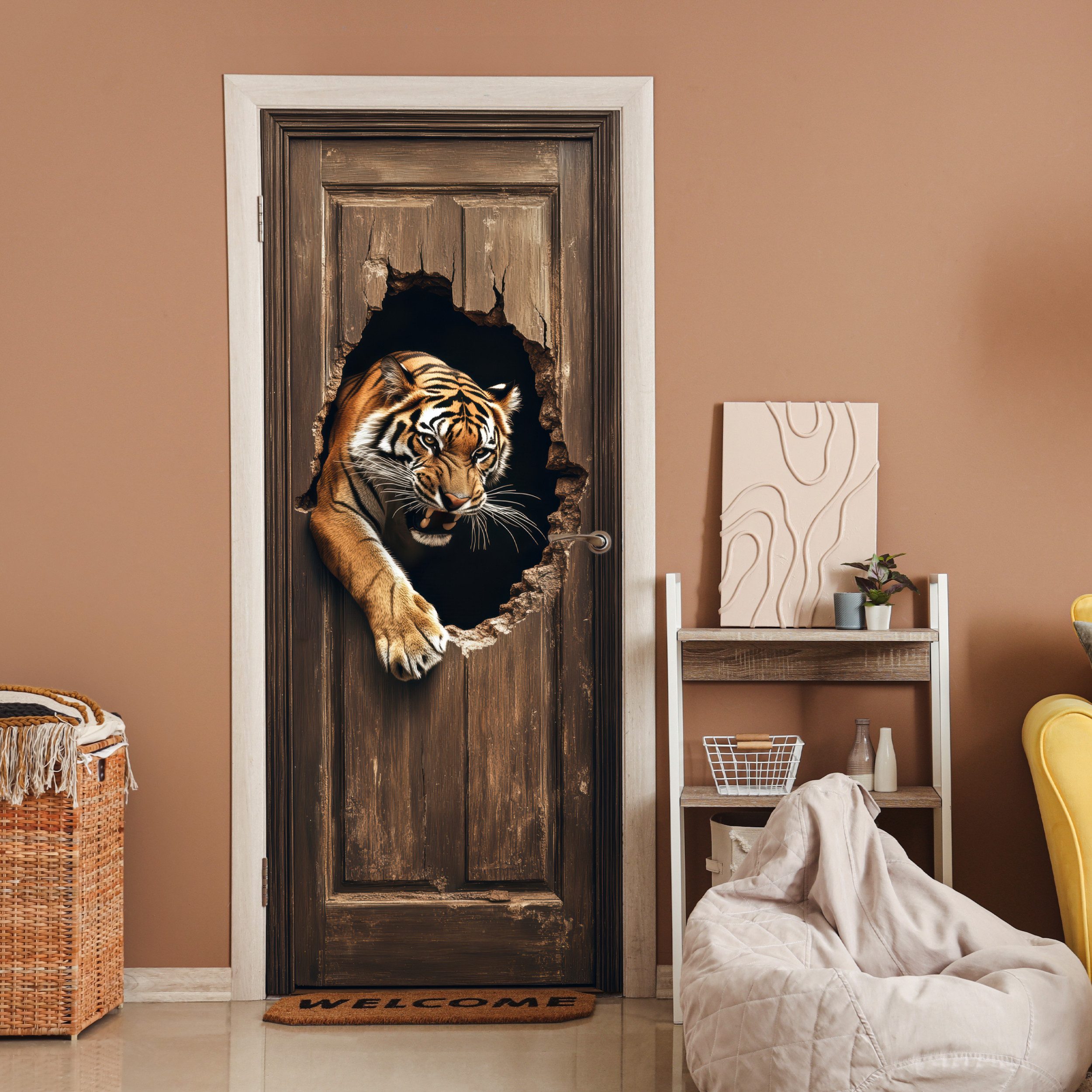 MuchoWow Türtapete Tiger - Durchsichtig - Tür - Holz - Tiere, Matt, bedruck günstig online kaufen