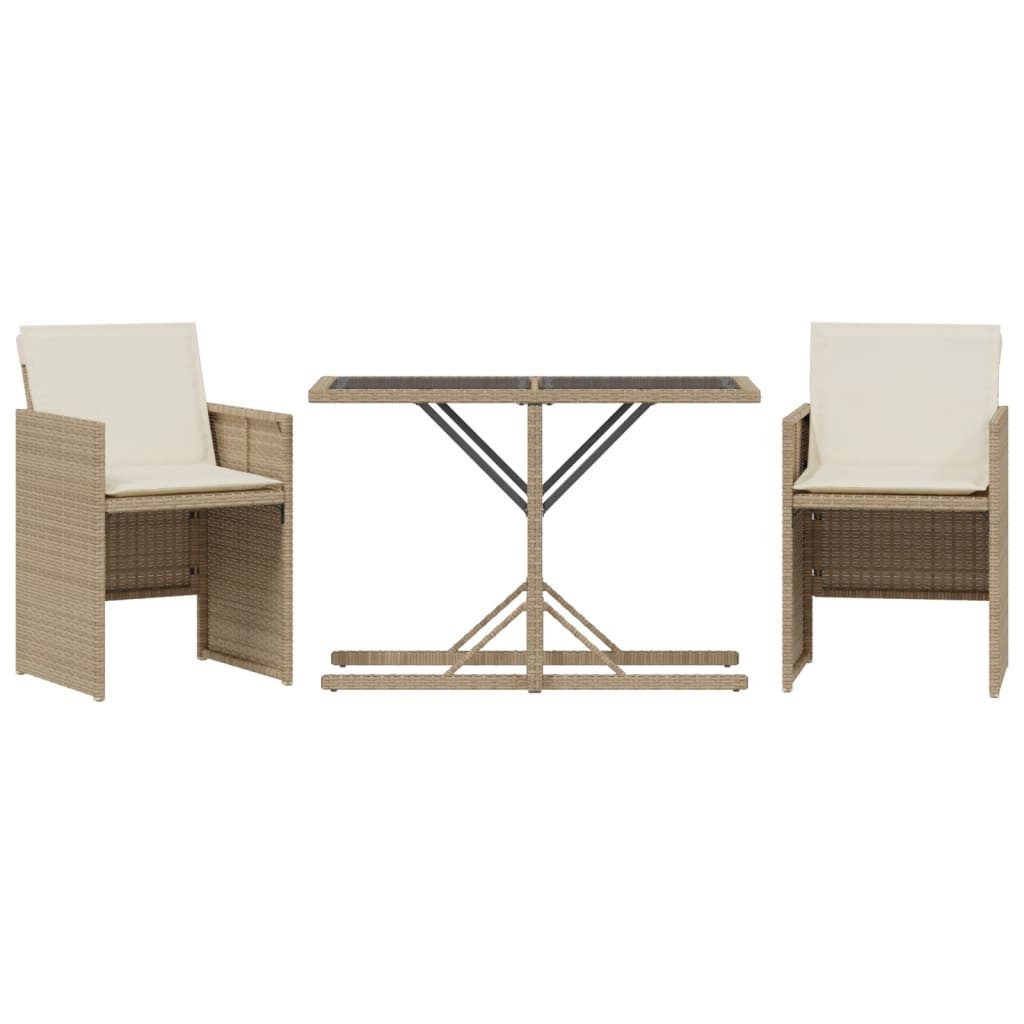 vidaXL Gartenlounge-Set 3-tlg. Bistro-Set mit Kissen Beige Poly Rattan, (1-tlg)