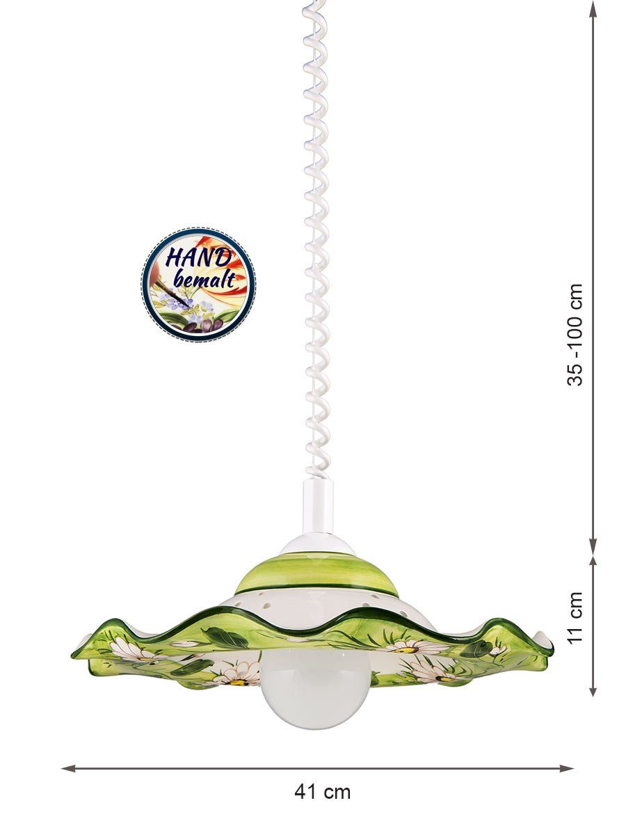 Helios Leuchten Pendelleuchte Küchenlampe Keramik, Keramiklampe, Deckenlampe, Hängelampe, für Esszimmer Küchentisch, handgefertigt handbemalt