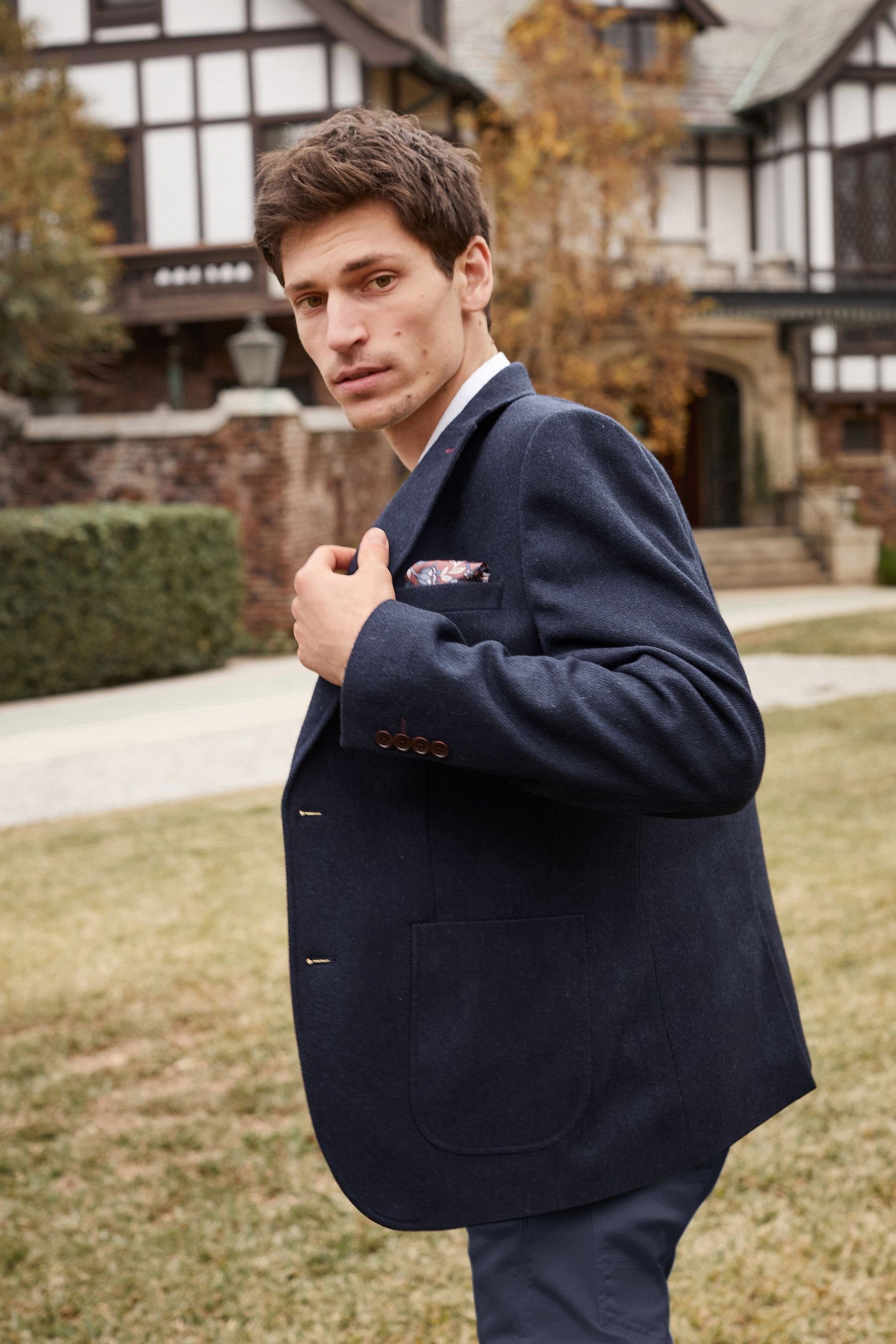 Next Sakko Nova Fides Slim Fit Wollblazer mit Fischgrätmuster (1-tlg) günstig online kaufen