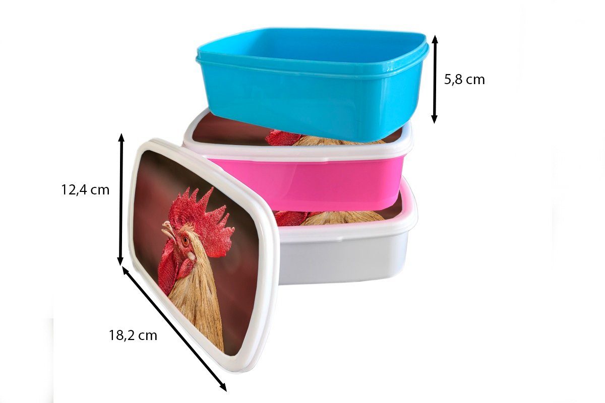 MuchoWow Lunchbox Tiere - rosa Brotbox Hahn Rot, Kunststoff, Erwachsene, - Mädchen, Brotdose (2-tlg), Kunststoff Kinder, für Snackbox