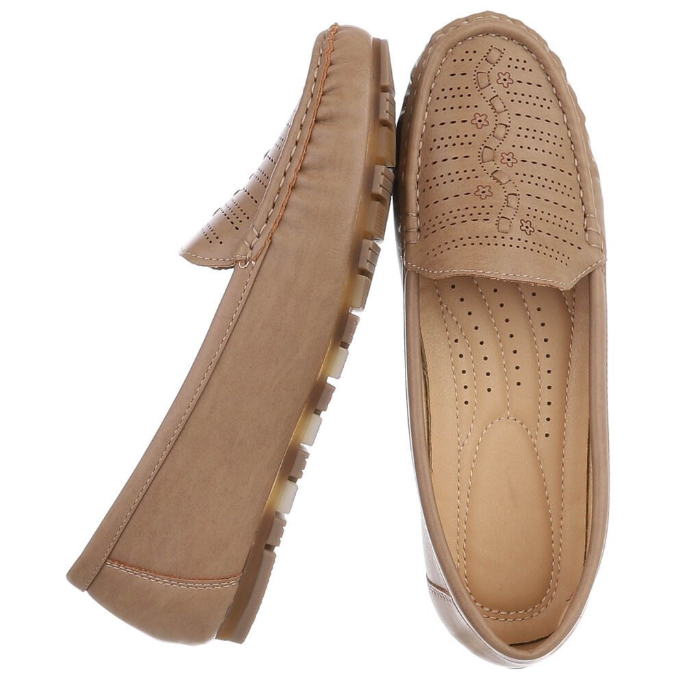 Ital-Design Damen Slipper mit erhöhtem Tragekomfort und Luftdurchlässigkeit Slipper (91512555) Flach Mokassins in Hellbraun – Bild 2 von 5