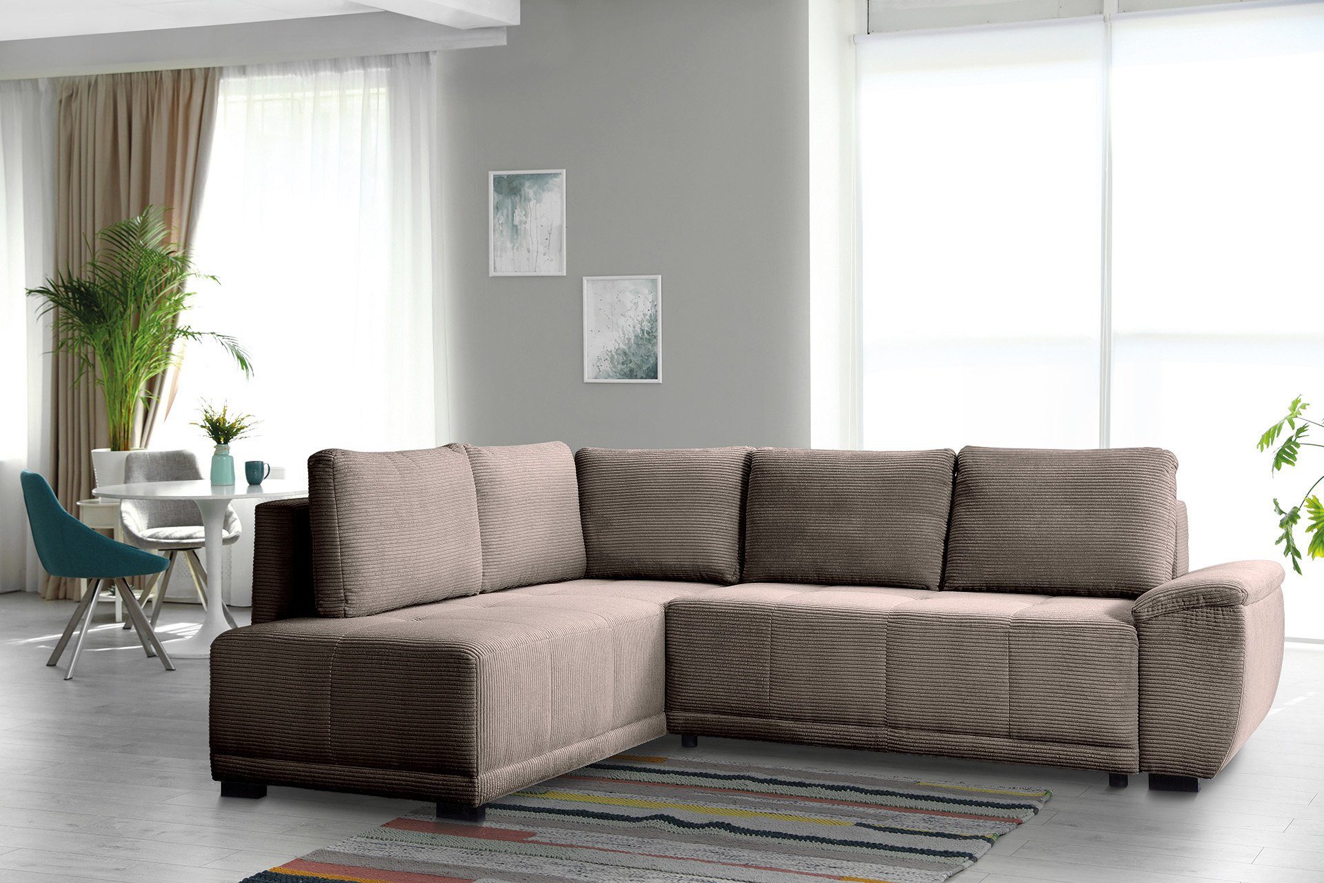 exxpo - sofa fashion Ecksofa, mane beidseitig, Schlaffunktion & Bettkasten, inkl. 5 Rückenkissen