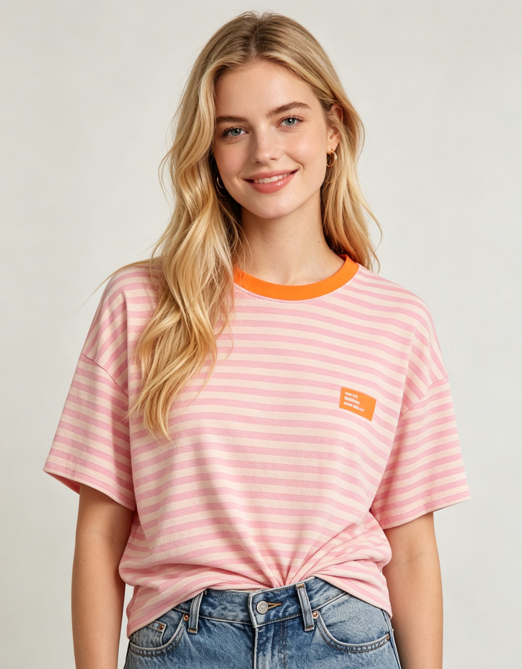 MIRROSI Sweatshirt Damen Kurzarm T Shirt Oversize Neonfarben Streifenmuster Ringelshirt, One Size Passform (ca. Gr. 34–40); Made in Italy
