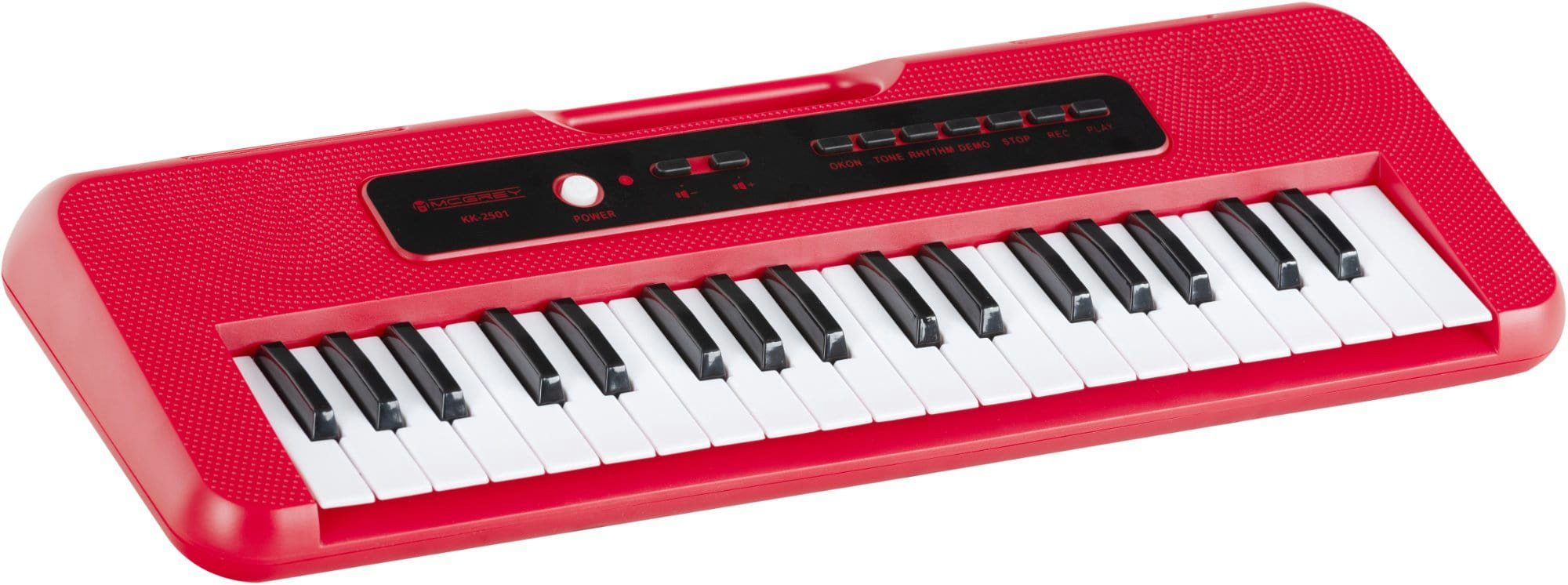 McGrey Spielzeug-Musikinstrument KK-2501 Kinderkeyboard Rot, mit 4 Klangfarben, 4 Begleitrhythmen - 10 Demosongs & Aufnahmefunktion