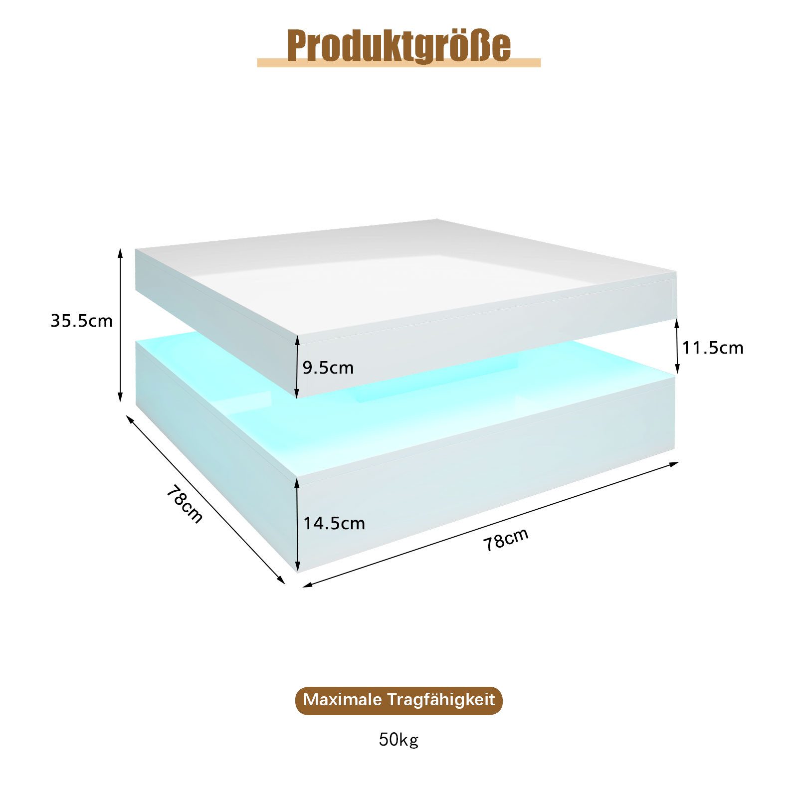 radelldar Couchtisch Wohnzimmertisch Hochglanz mit Beleuchtung&Fernsteuerun günstig online kaufen