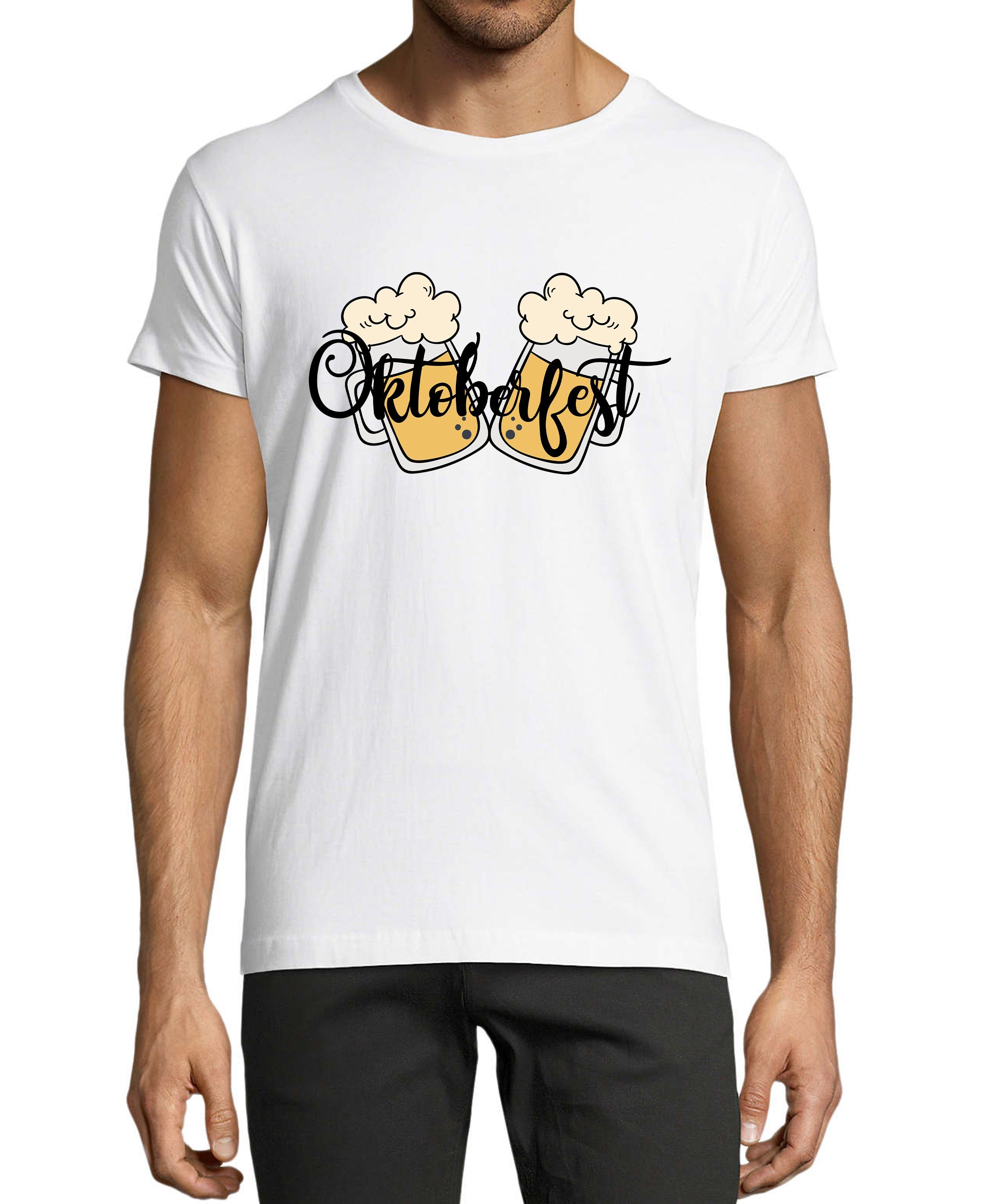 MyDesign24 T-Shirt Herren Party Shirt - Trinkshirt Oktoberfest T-Shirt 2 Biergläser Baumwollshirt mit Aufdruck Regular Fit, i326 weiss | Trachtenshirts