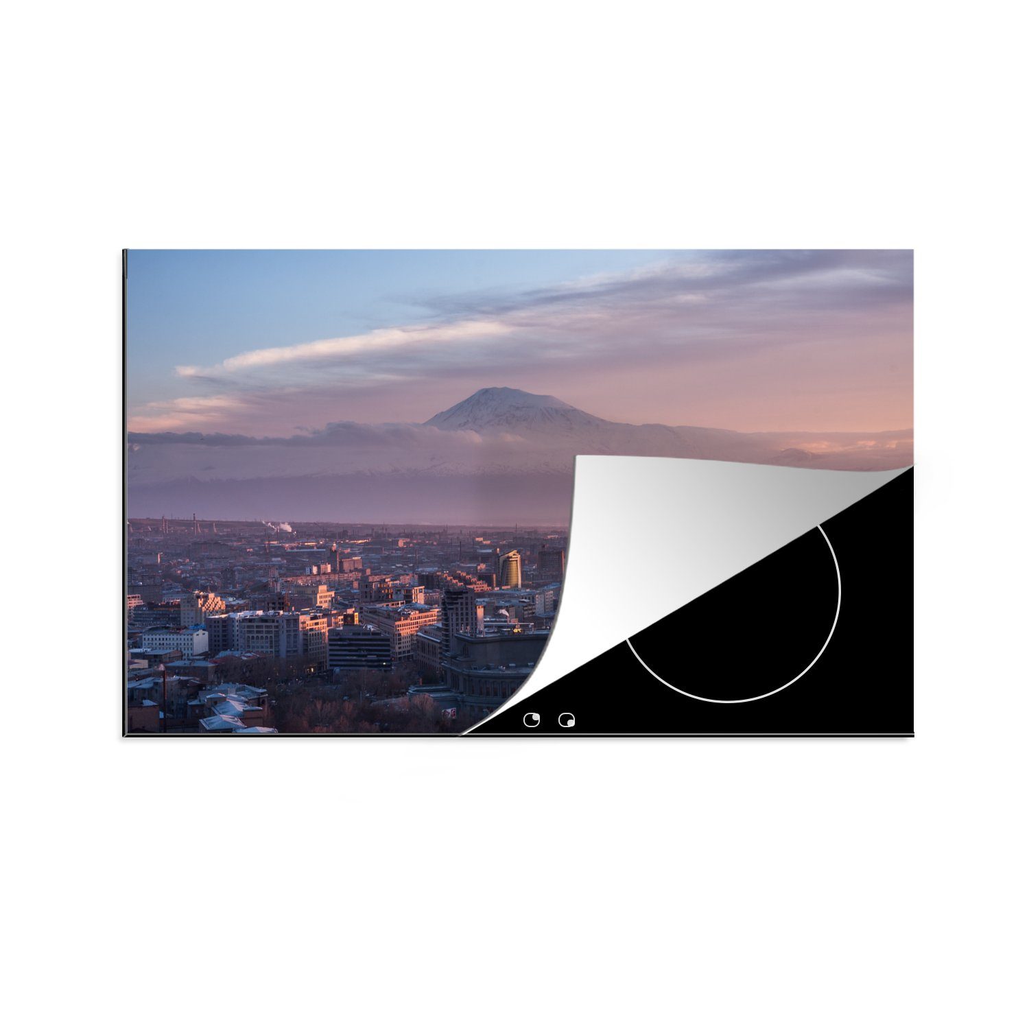 MuchoWow Herdblende-/Abdeckplatte Skyline von Eriwan in Armenien mit Blick auf den Ararat, Vinyl, (1 tlg), 81x52 cm, Induktionskochfeld Schutz für die küche, Ceranfeldabdeckung | Herdabdeckplatten