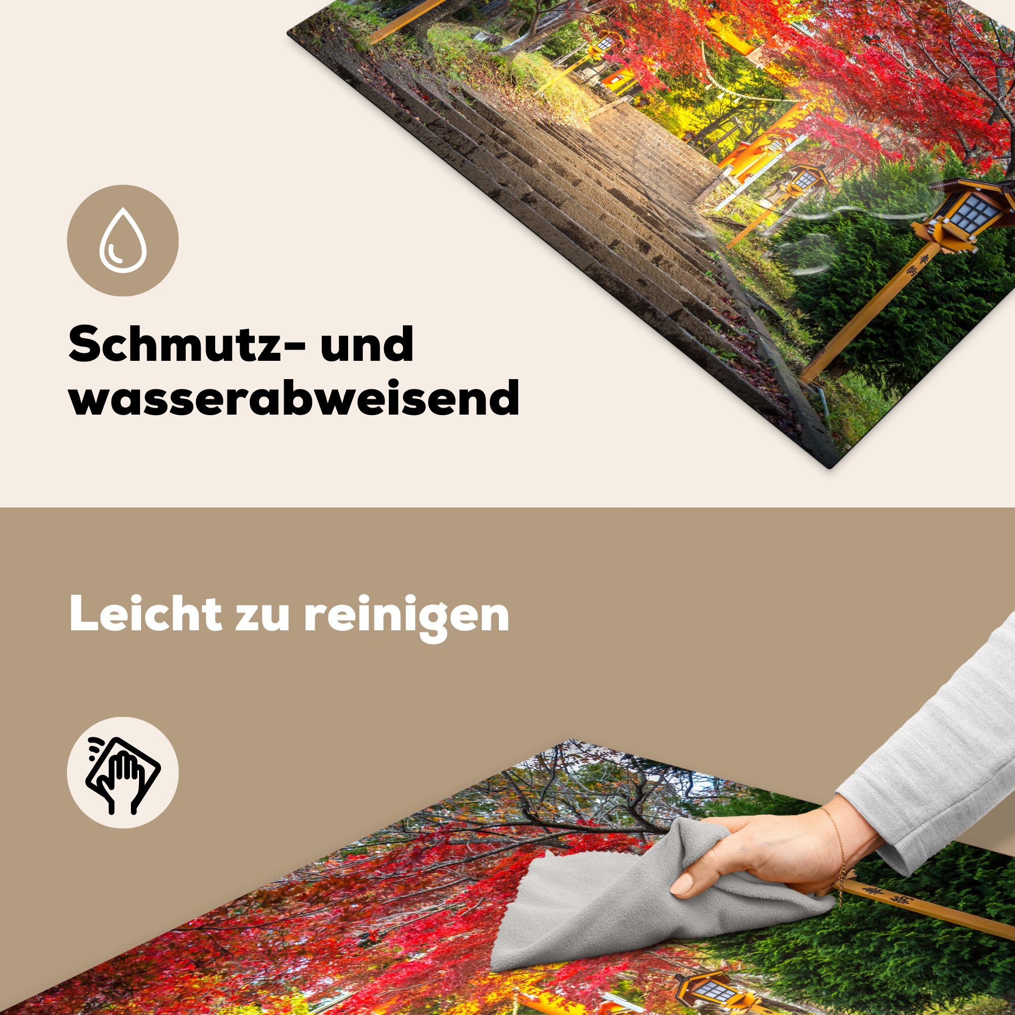 Herbst, Japanischer im Vinyl, Ceranfeldabdeckung die Garten für Schutz (1 tlg), 81x52 küche, cm, Induktionskochfeld Herdblende-/Abdeckplatte MuchoWow