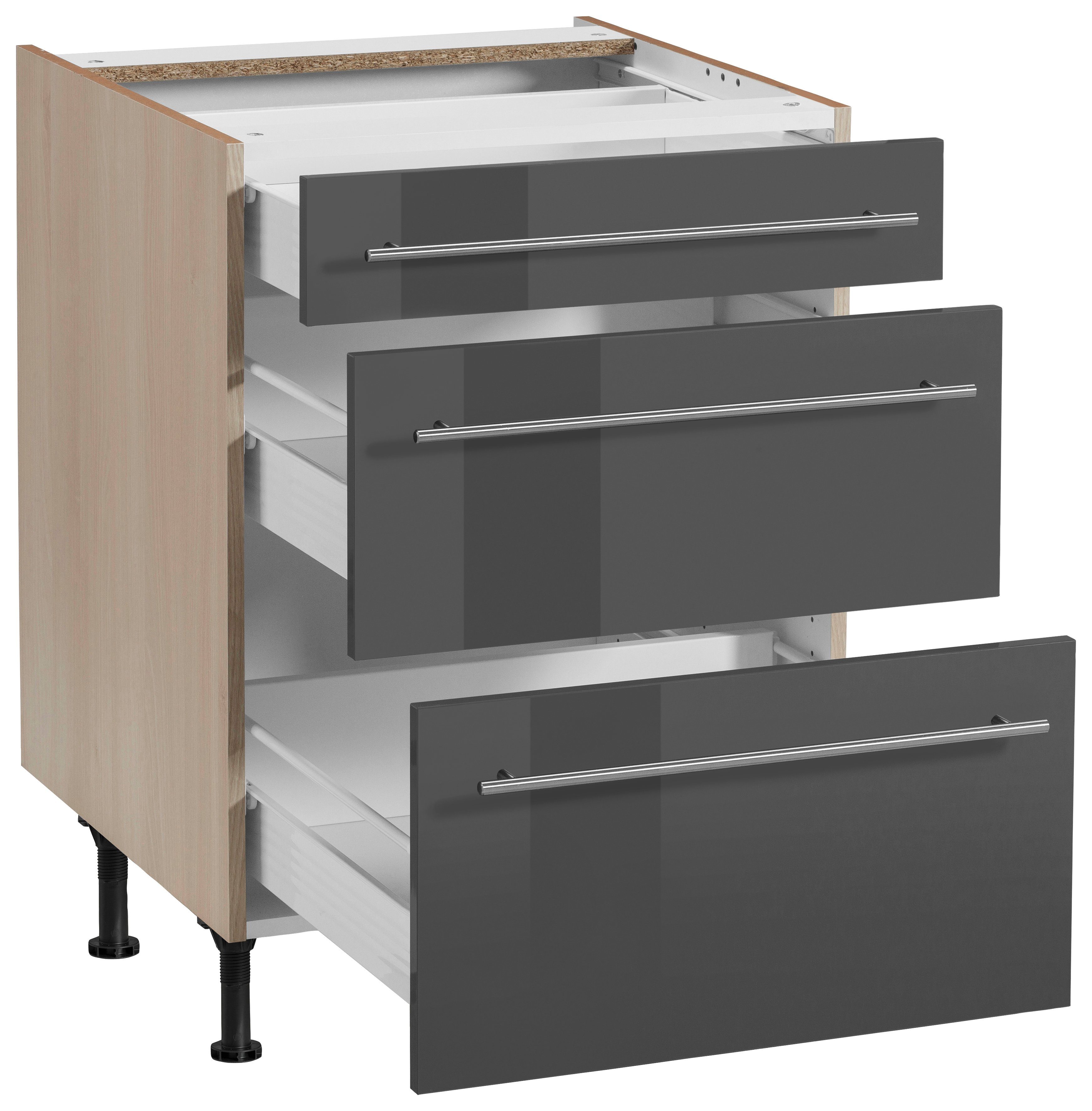 OPTIFIT Unterschrank Bern 60 cm breit, mit Schubkasten und 2 Auszügen,höhenverstellbare Füße