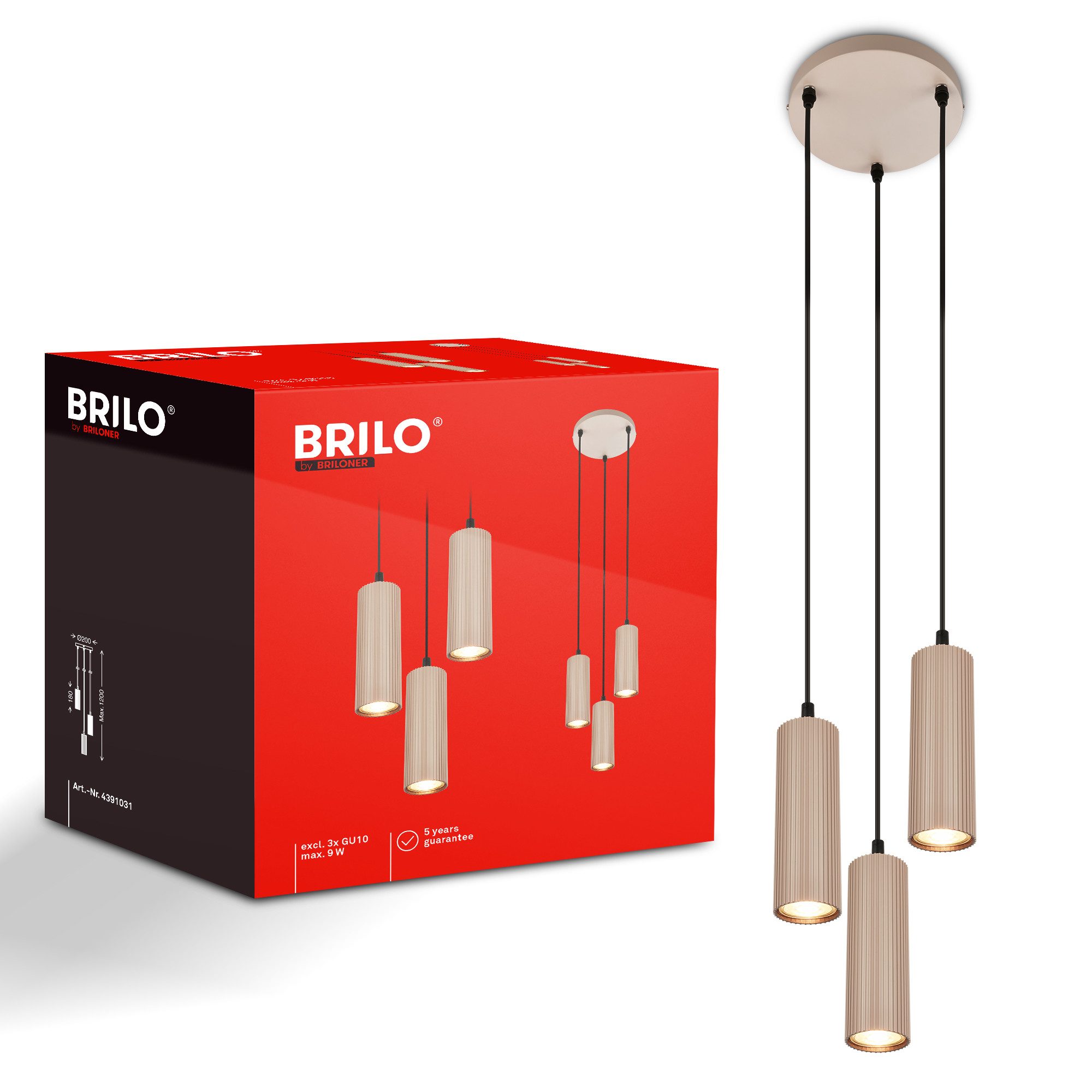 Briloner Leuchten LED Pendelleuchte IDA, ohne Leuchtmittel, Ø21,5 cm, Esszimmer, Esstisch, Wohnzimmer