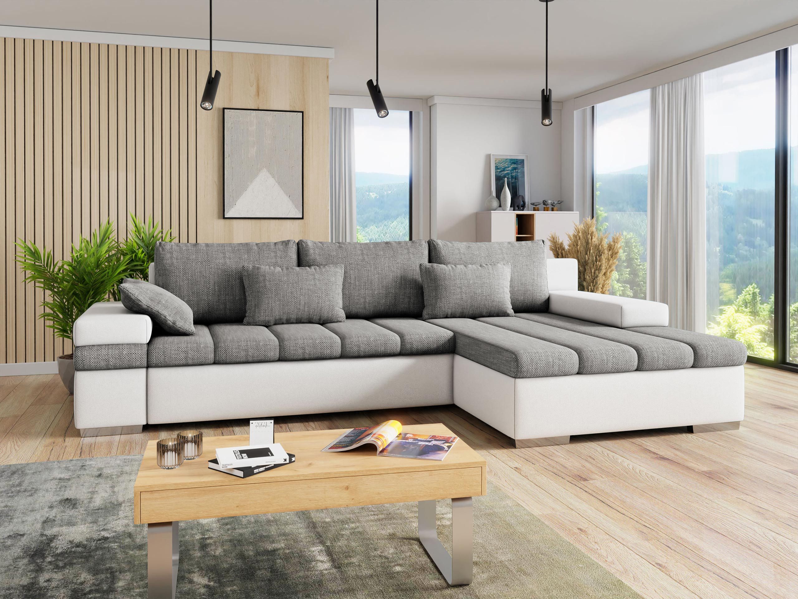 MIRJAN24 Ecksofa Bangkok, mit Bettkasten und Schlaffunktion, L-Form, Wellenfeder, 310x175x83 cm