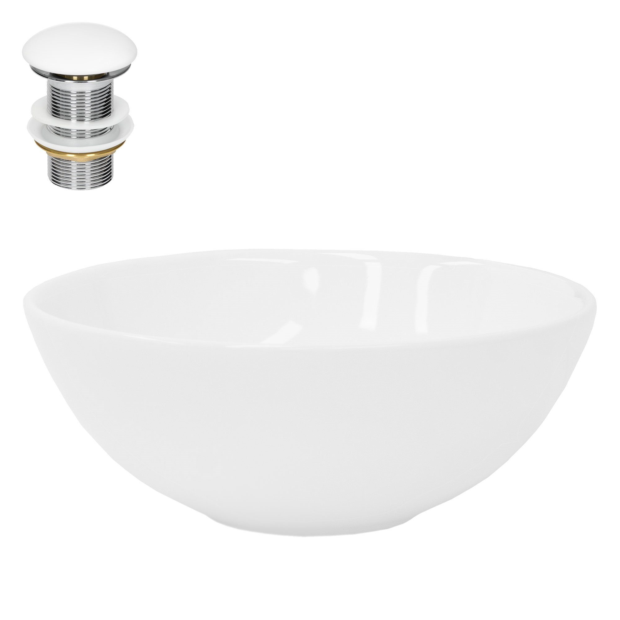 LuxeBath Waschbecken Aufsatzwaschbecken aus Keramik Waschtisch für Badezimmer und Gäste-WC, Aufsatzwaschtisch Spülbecken inkl. Ablaufgarnitur ohne Überlauf Becken