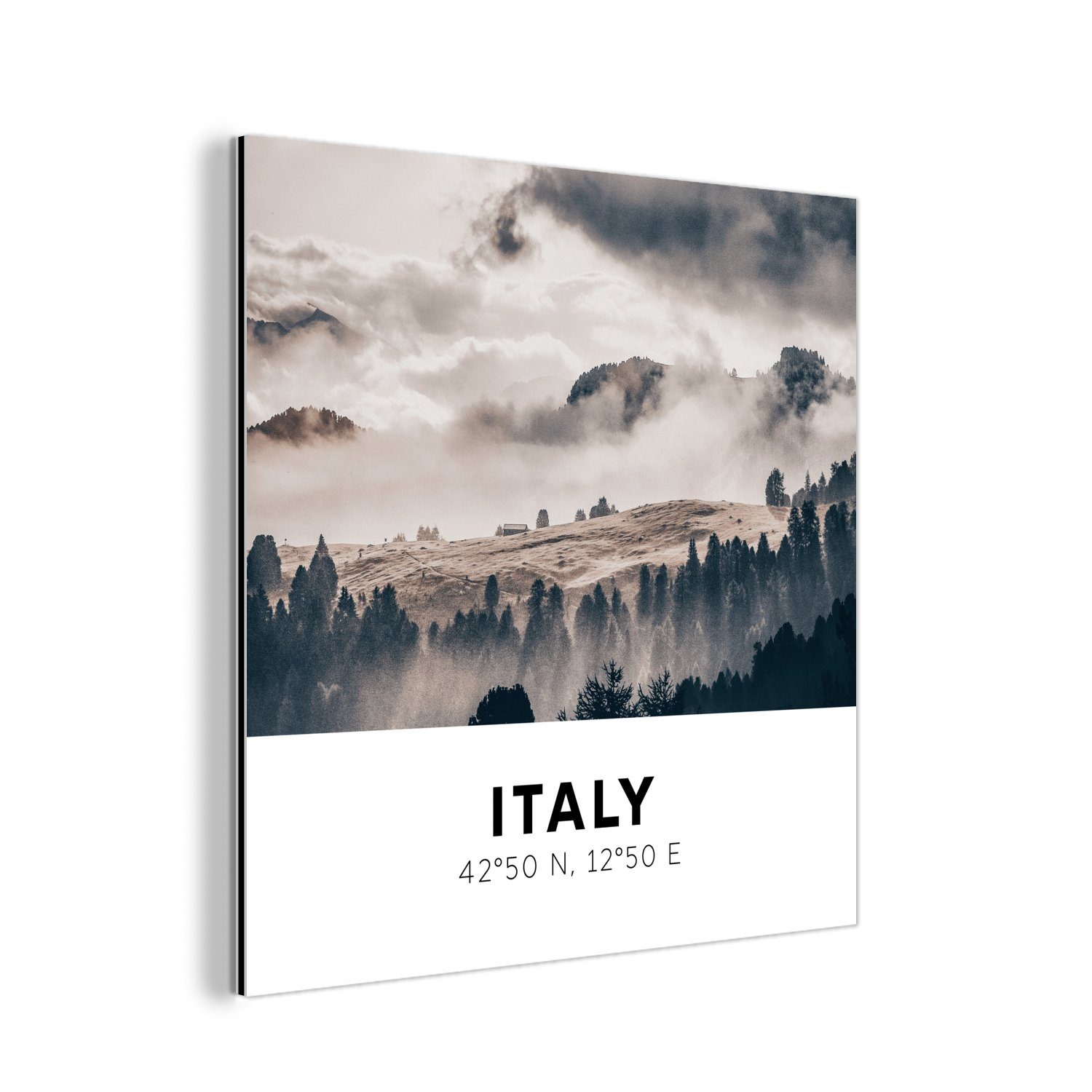 MuchoWow Metallbild Italien - Nebel - Landschaft, (1 St), Alu-Dibond-Druck, Gemälde aus Metall, Aluminium deko