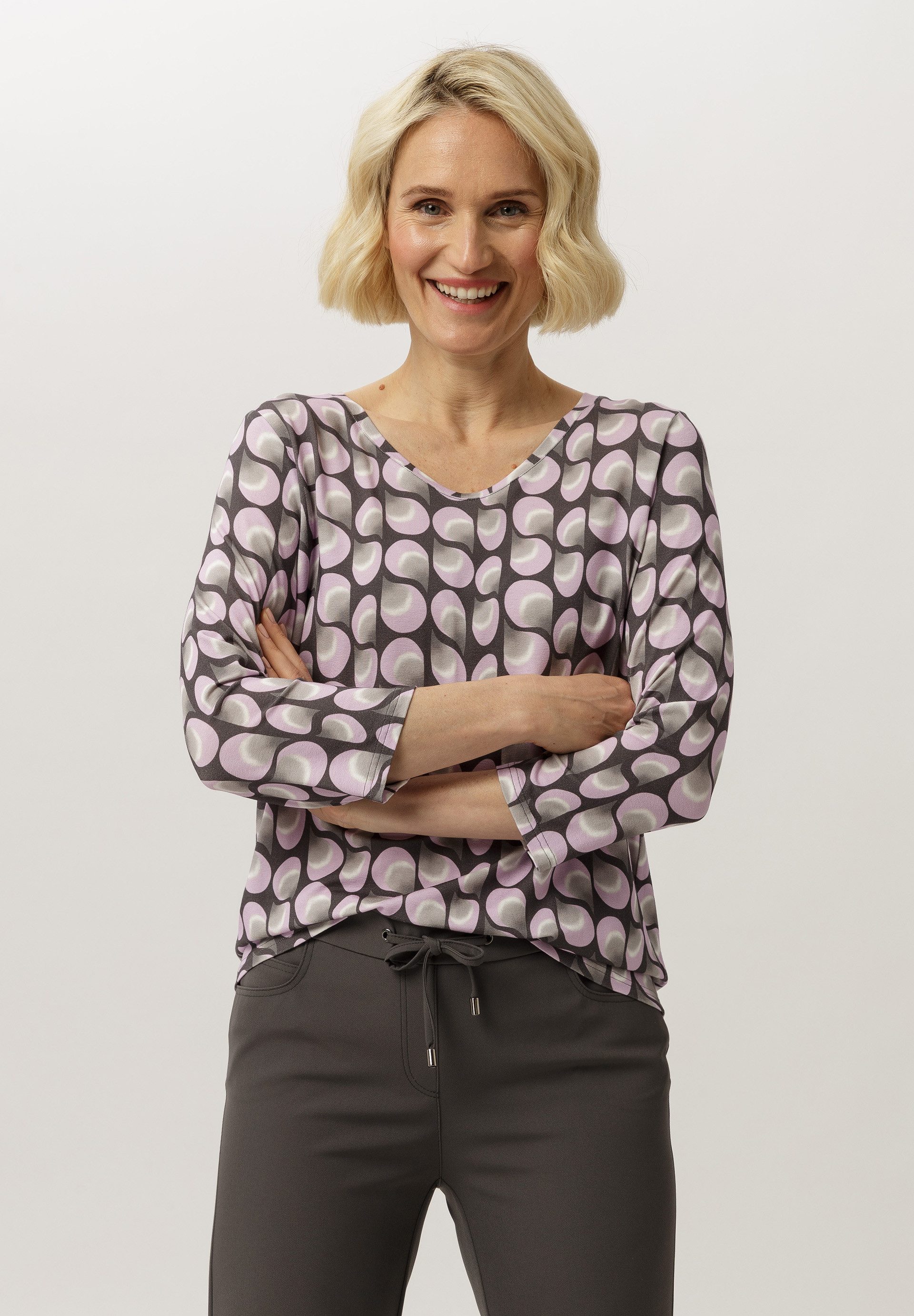 FRANK WALDER 3/4-Arm-Shirt mit gerundetem V-Ausschnitt günstig online kaufen