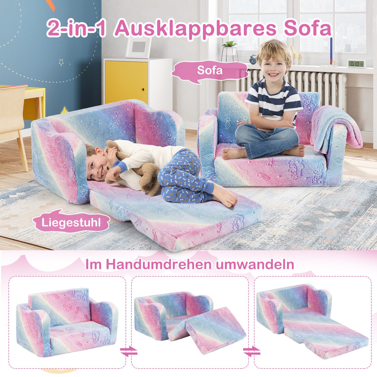 COSTWAY Kindersessel, 2 in 1 Klappsofa günstig online kaufen