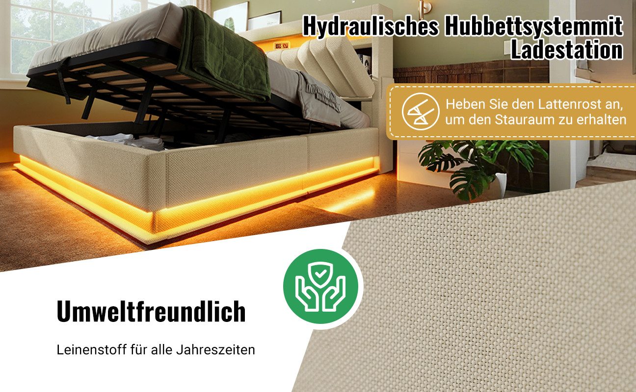 MODFU Polsterbett mit Stauraum LED Beleuchtung günstig online kaufen