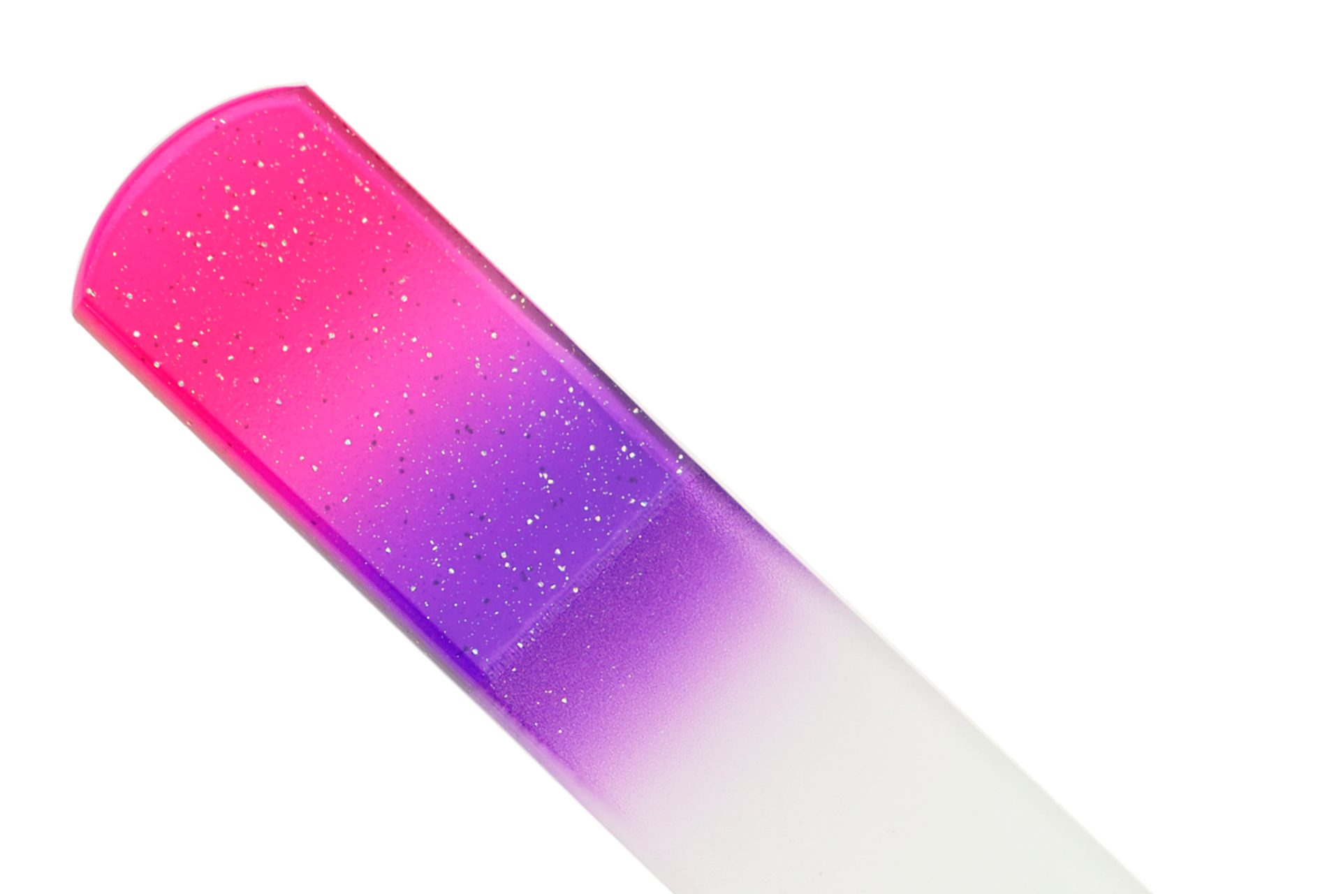 Fantasia Beauty Glasnagelfeile Pediküre-Glasfeile, doppelseitig, magenta/violett mit Glitter, 1-tlg., 13,5 cm, geätzt in gehärtetem Glas