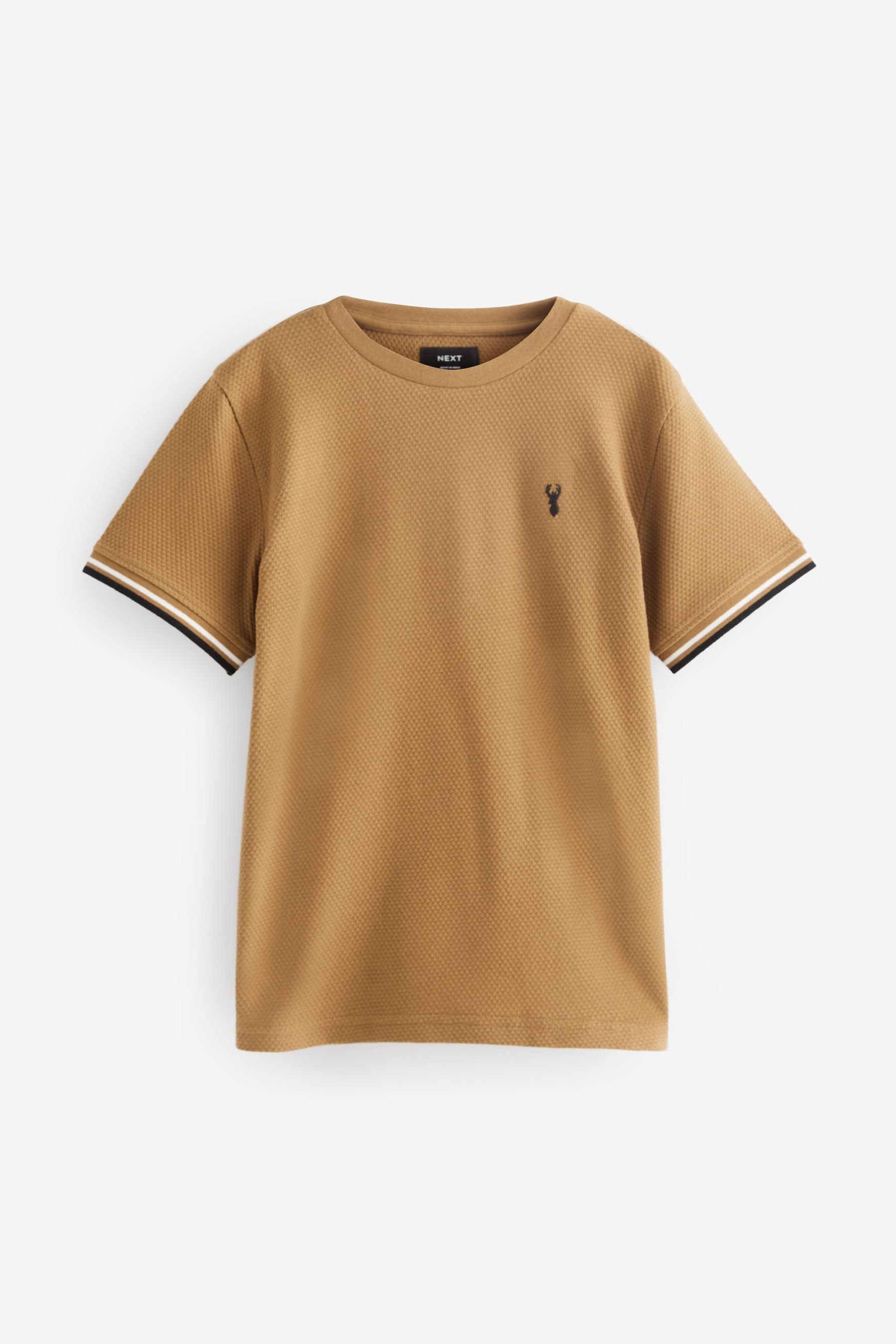 Next T-Shirt mit Tan und (1-tlg) T-Shirt Brown Hirsch-Stickerei Struktur