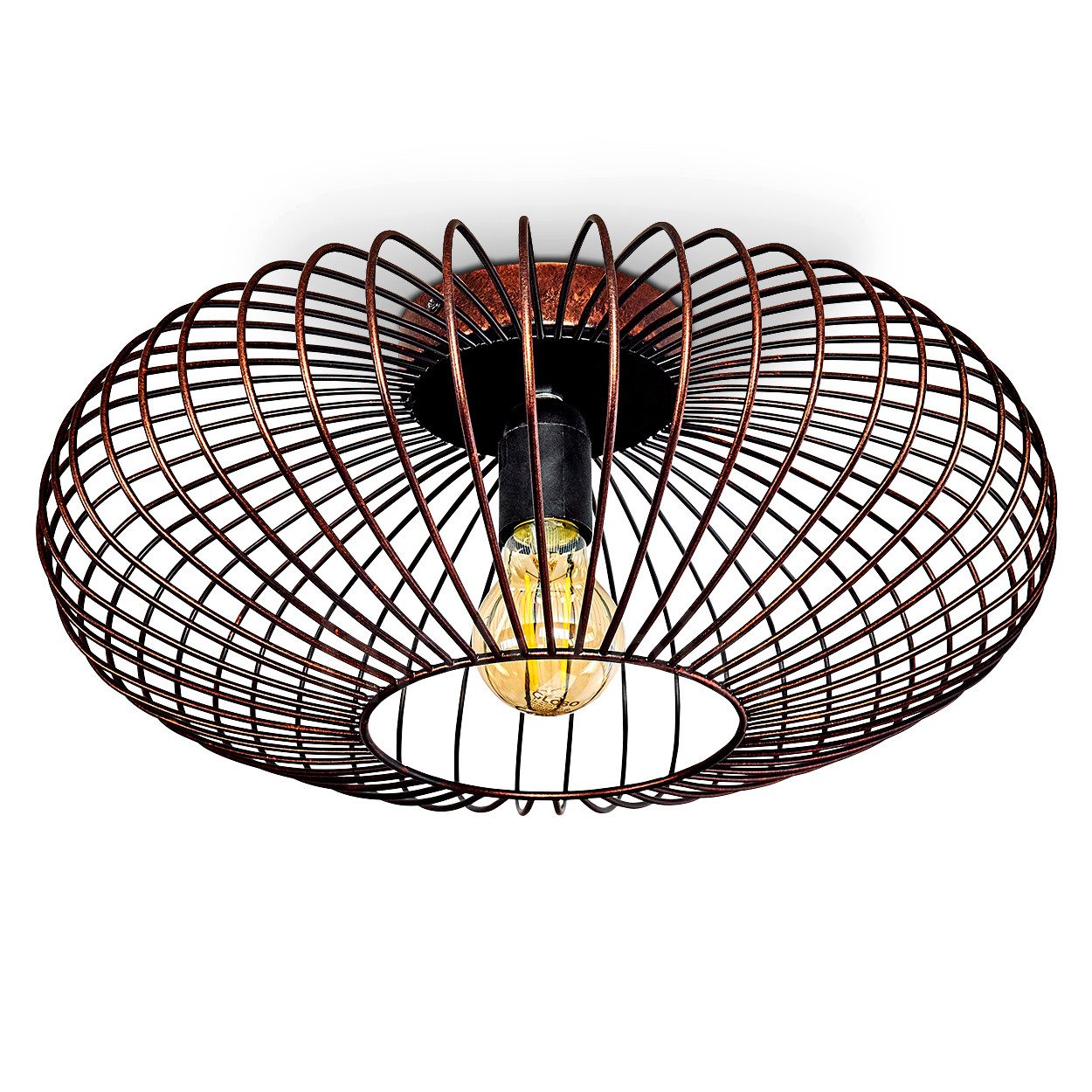 hofstein Deckenleuchte »Pieris« Deckenlampe aus Metall in Schwarz/Kupfer, ohne Leuchtmittel, 1xE27, Leuchte im Retro/Vintage Design m. Gitter u. Lichteffekt