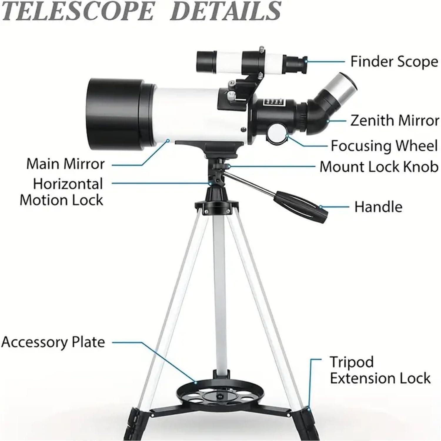 LuxusKollektion Achromatischer Refraktor Teleskop Astronomie Profi 70/400mm Anfänger 5x24 Sucherfernrohr Stativ