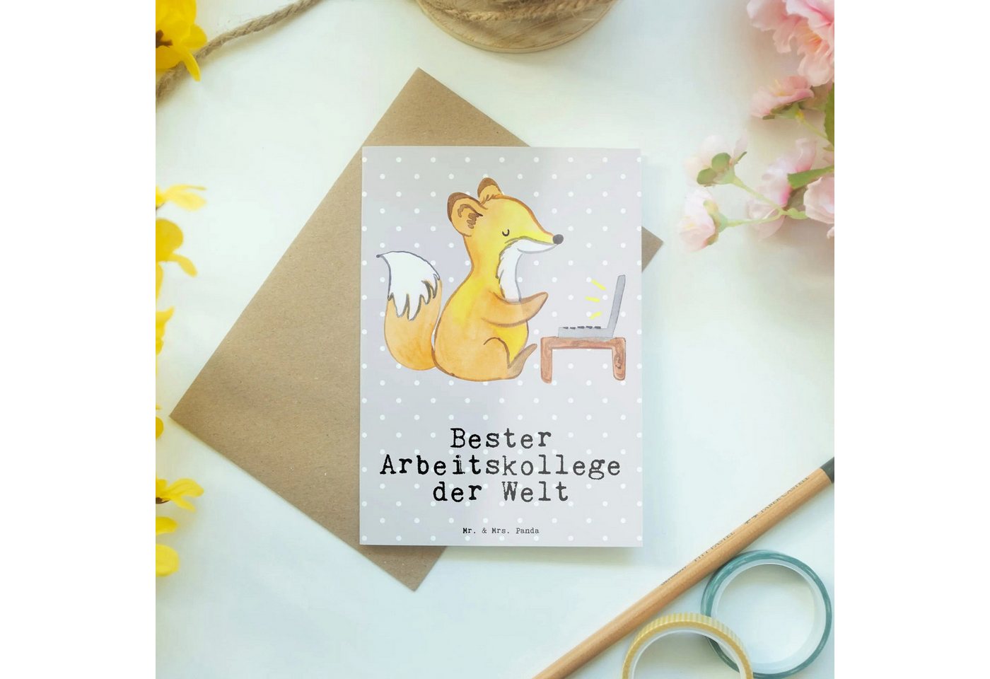 Thumbnail - Mr. & Mrs. Panda Grußkarte Fuchs Bester Arbeitskollege der Welt - Grau Pastell - Geschenk, Karte, Edler Umschlag