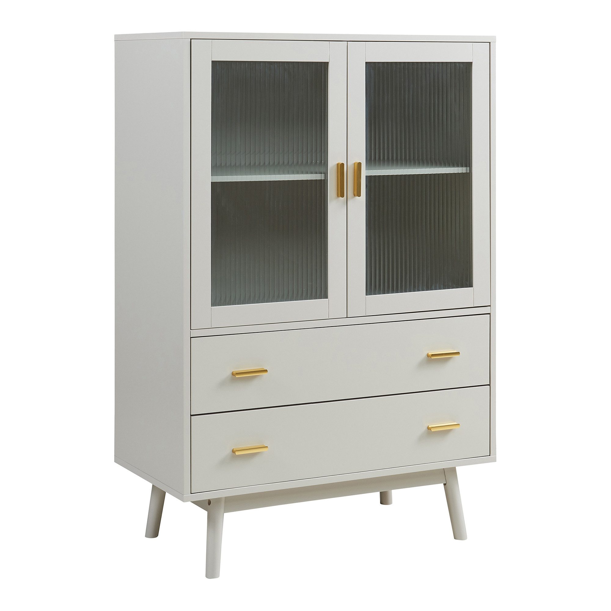 en.casa Vitrine »Susa« mit 2 Türen und 2 Schubladen 120 x 80 x 40 cm Beige