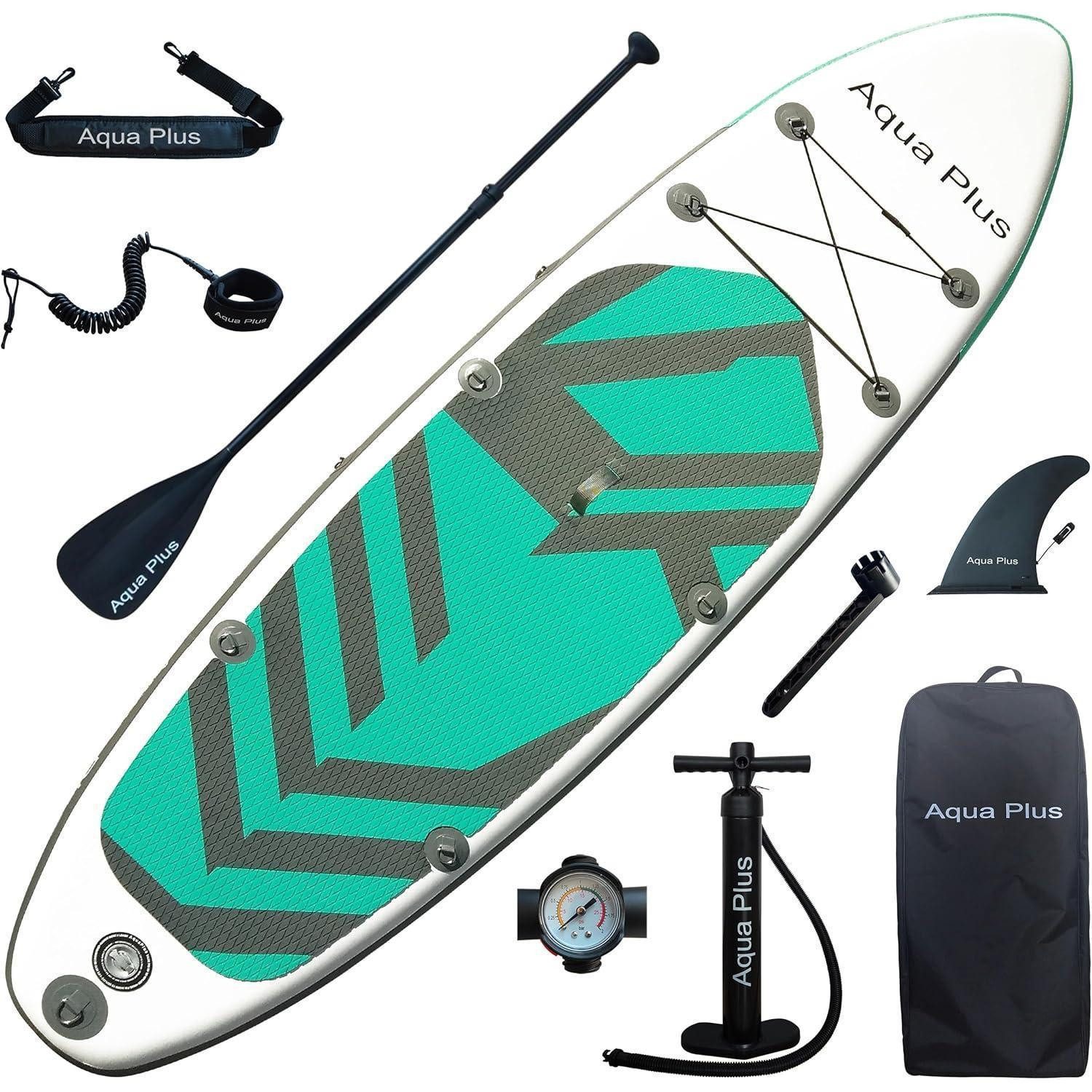 Inflatable SUP-Board SUP aufblasbar 15cm Paddel Pumpe Rucksack 335 x 83 x 15 cm wassergrau