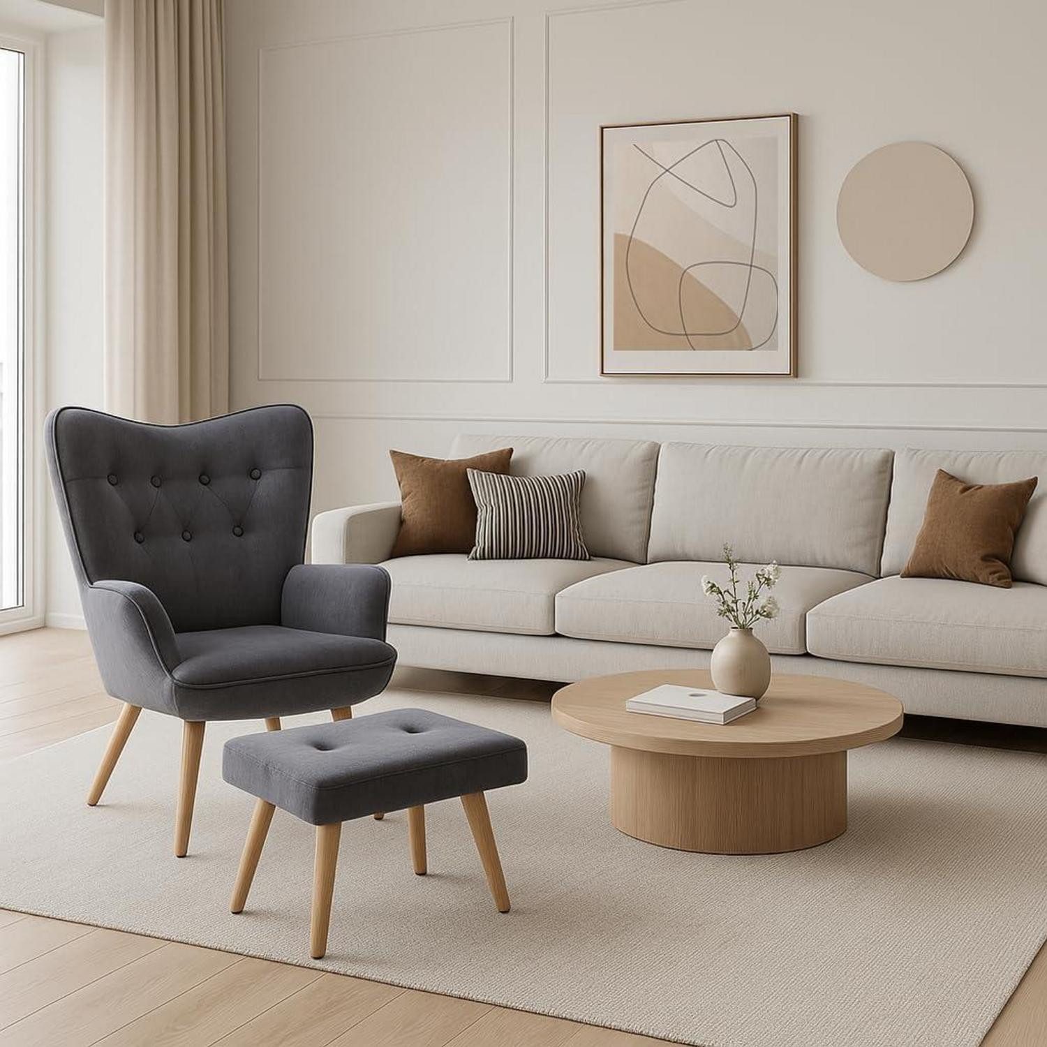 LuxusKollektion Ohrensessel Sessel Ohrensessel Hocker Samt Relaxsessel Dunkelgrau sessel
