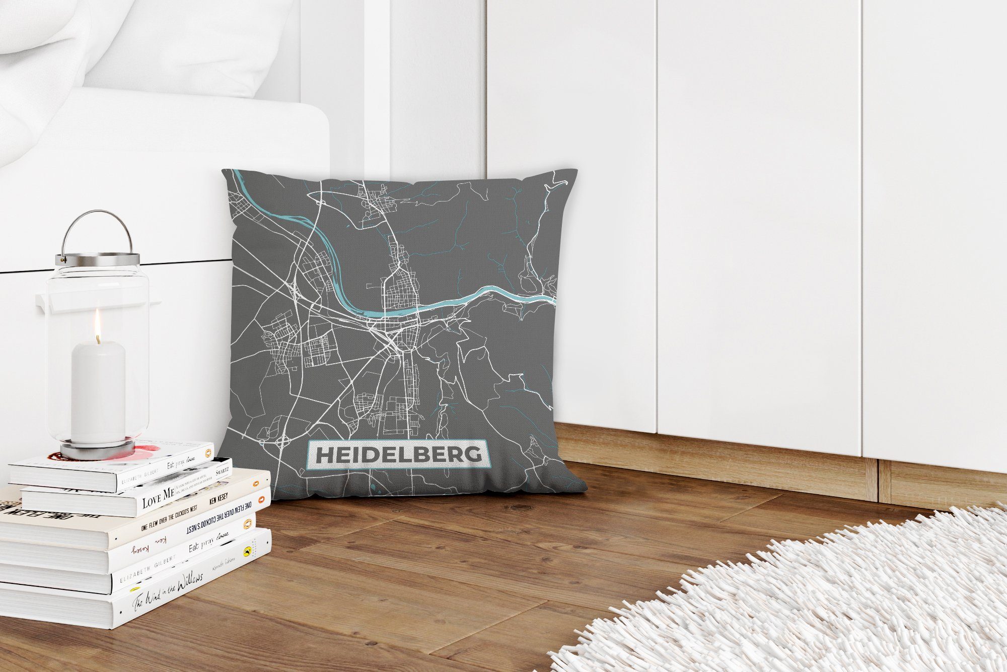 Karte, Heidelberg - Dekokissen Füllung - Sofakissen Deko, für Deutschland Wohzimmer, - Schlafzimmer, mit Zierkissen MuchoWow - Stadtplan Blau