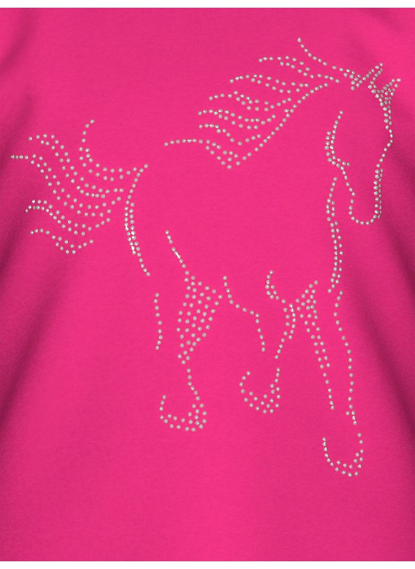 Trigema T-Shirt TRIGEMA T-Shirt mit glitzerndem Pferde-Printmotiv (1-tlg)